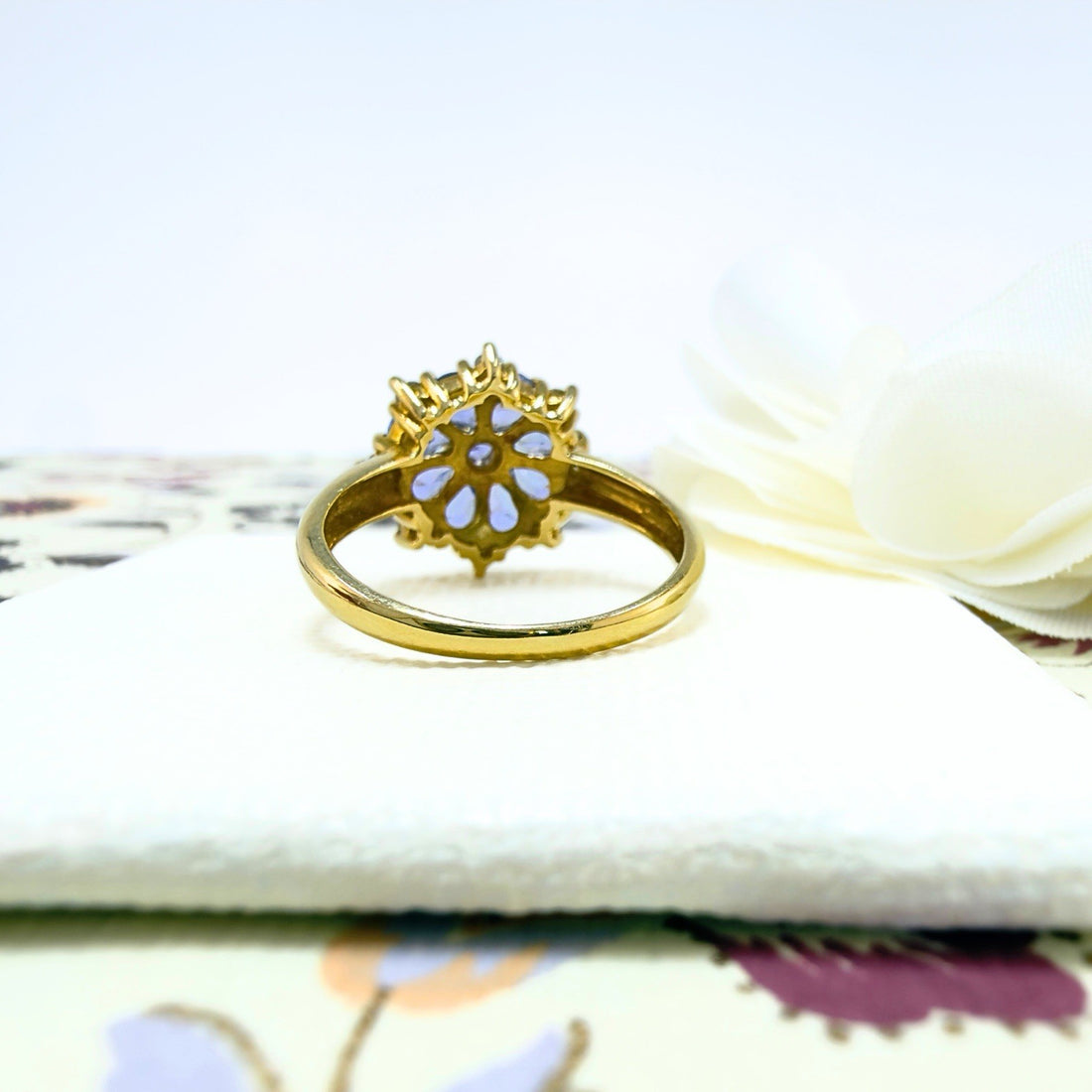 14k Yellow Gold Tanzanite &Diamond Rosette Ring, Size 6