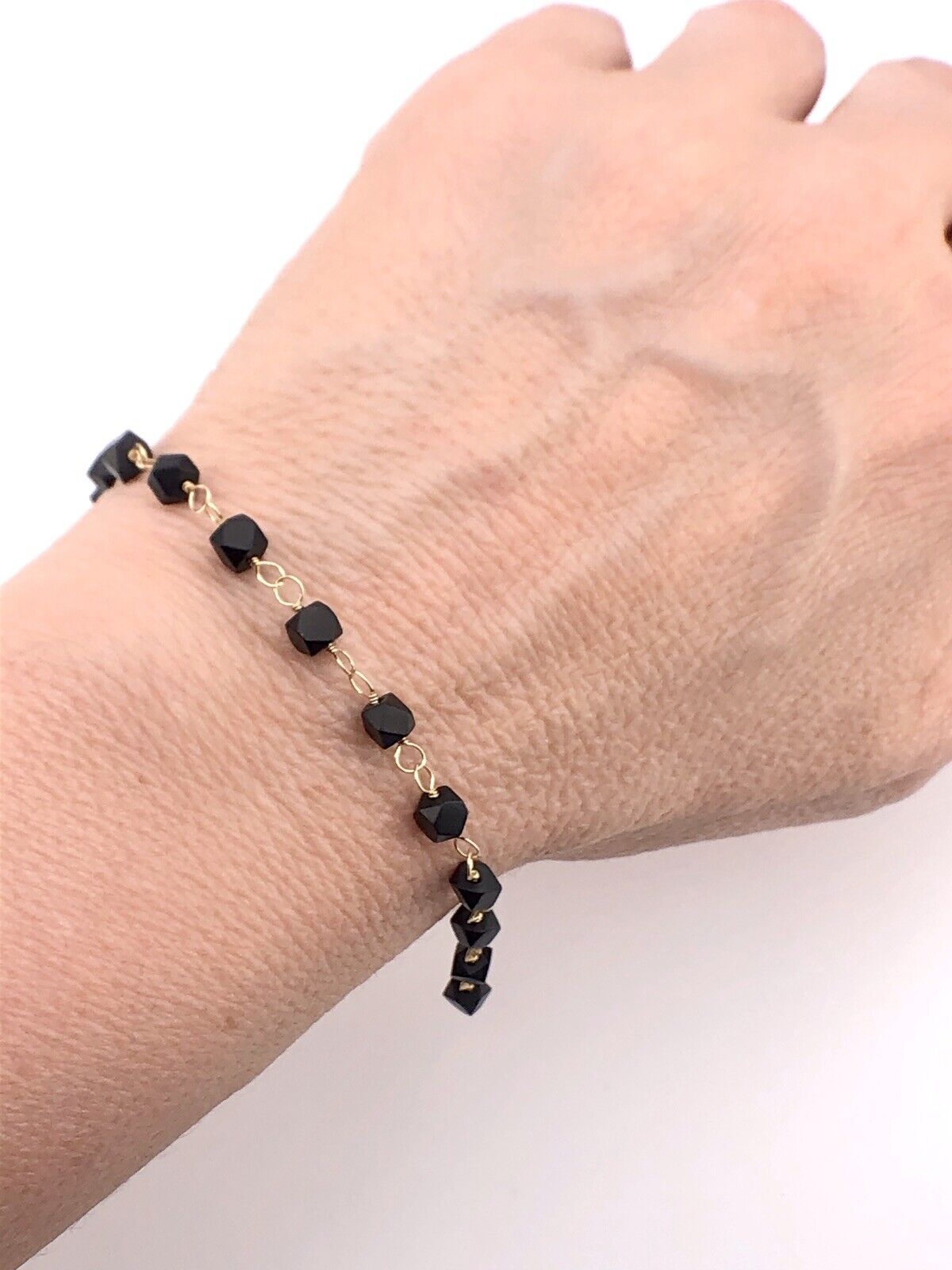 Azabache & Solid14K Gold Baby Bracelet,5.25" Oro 14k Pulsera Bebe