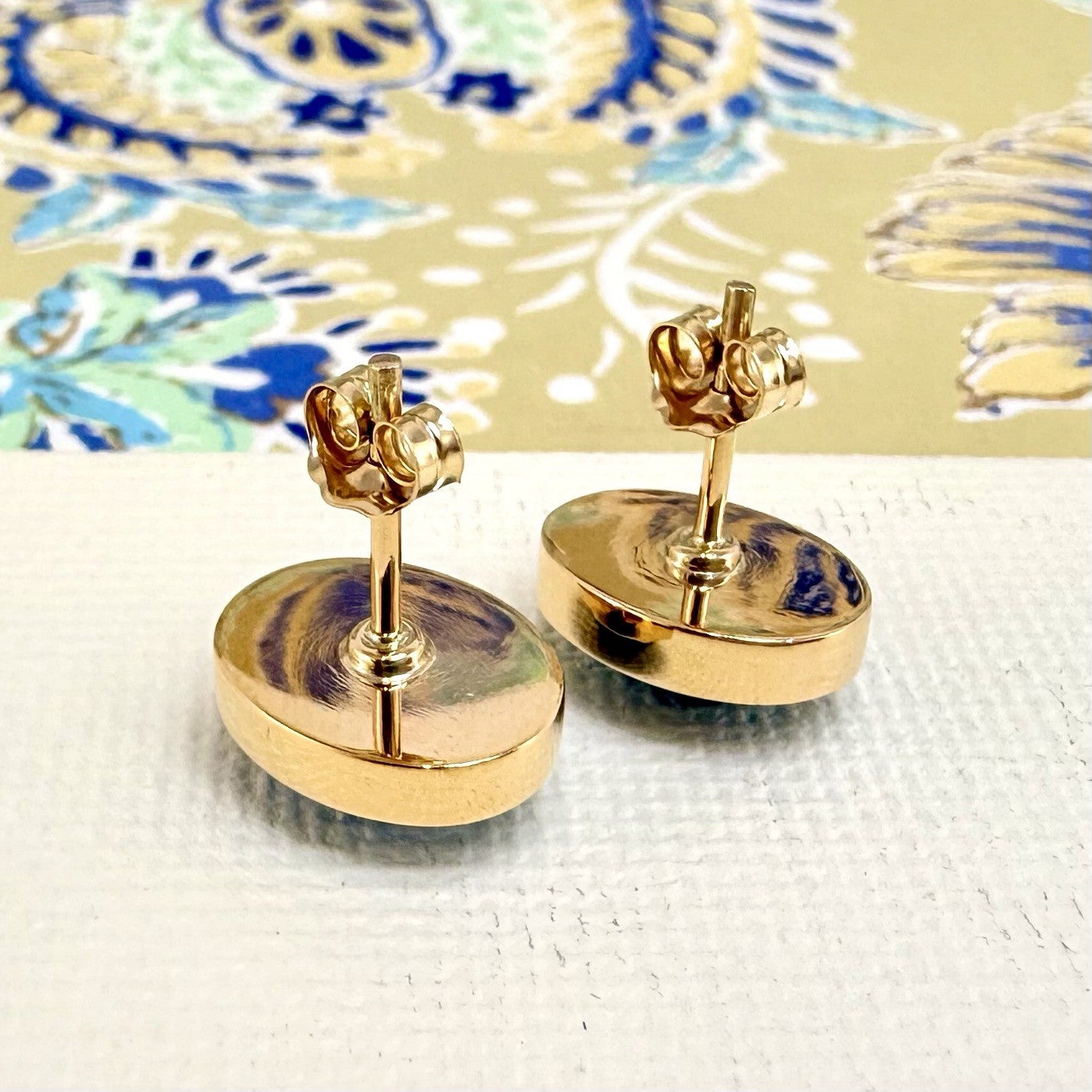 14k Yellow Gold Egyptian Turquoise Custom Made Stud Earrings, New Pair #3