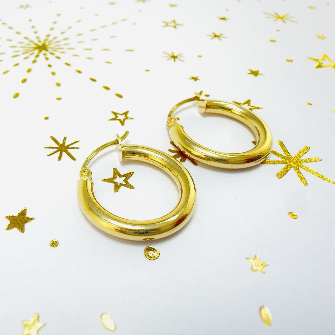 Solid 14k Yellow Gold 3mm Thick Hoop Earrings 20mm Diameter, New