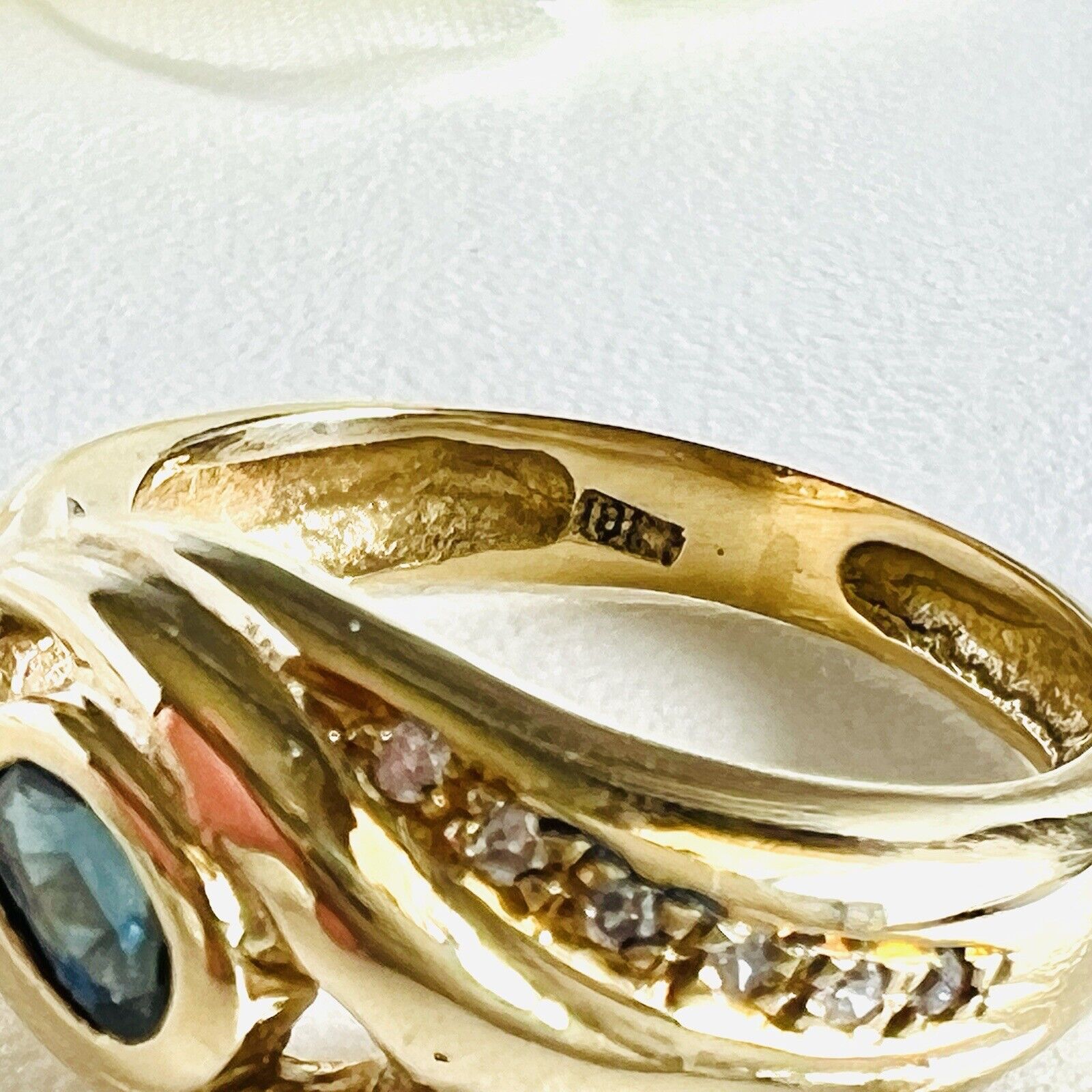 Solid 18k Yellow Gold Genuine Sapphire & Diamond Ring, Pre-owned Sz 6.75