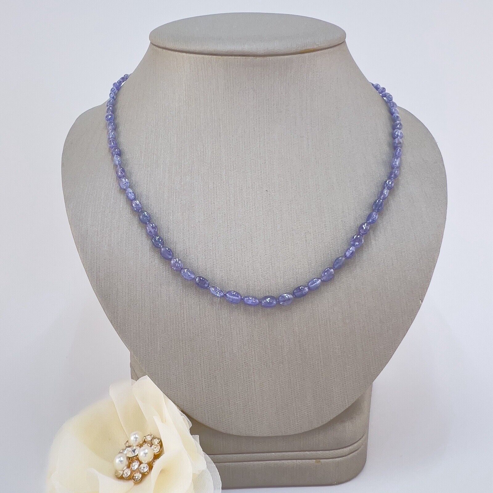 Natural Tanzanite 14k Yellow Gold Beaded Necklace, New 18"