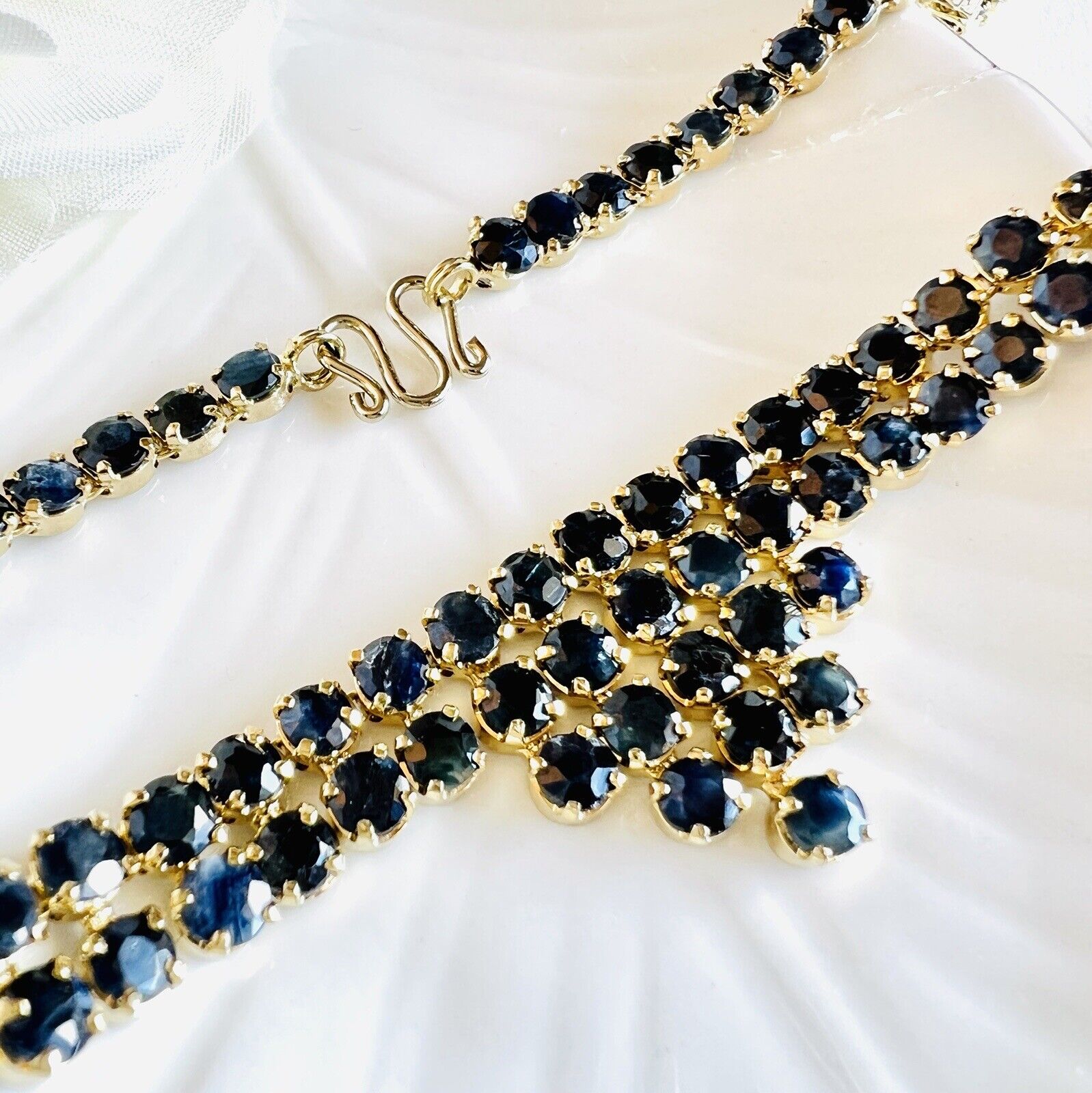 Genuine Sapphire "Cleopatra" Necklace, New 19"