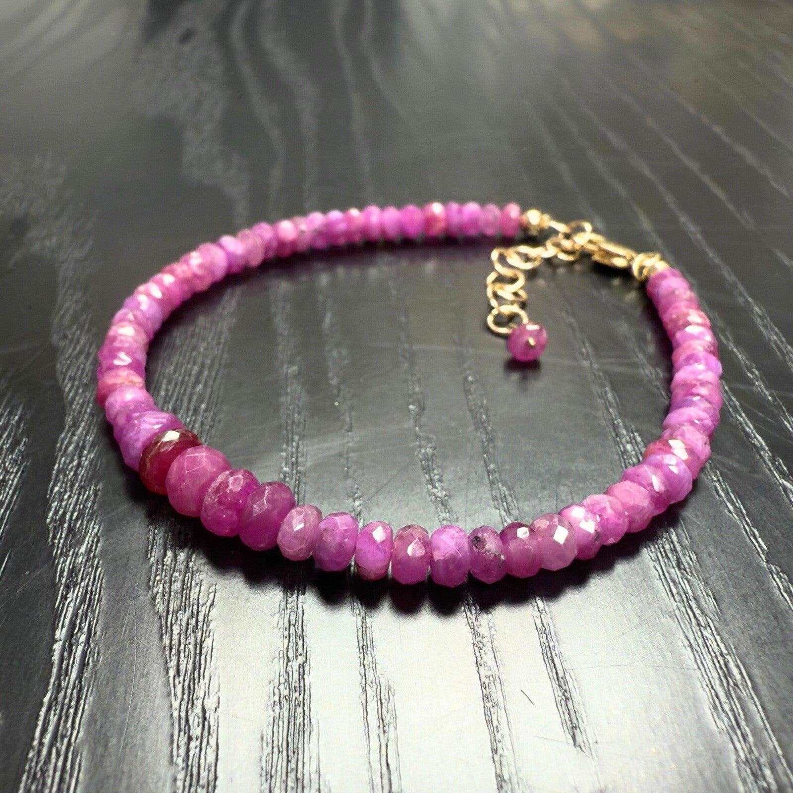 14k Yellow Gold Multitone Ruby Bracelet, Adjustable 6.75-7.75", New