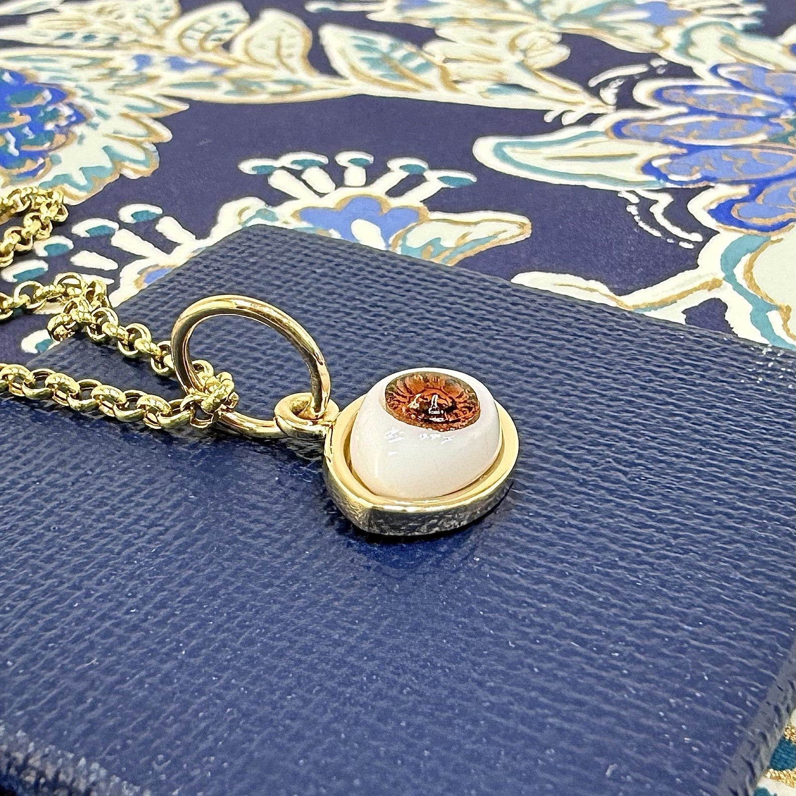 14k Brown Eye (Ojo) Pendant Charm, Newly Handcrafted