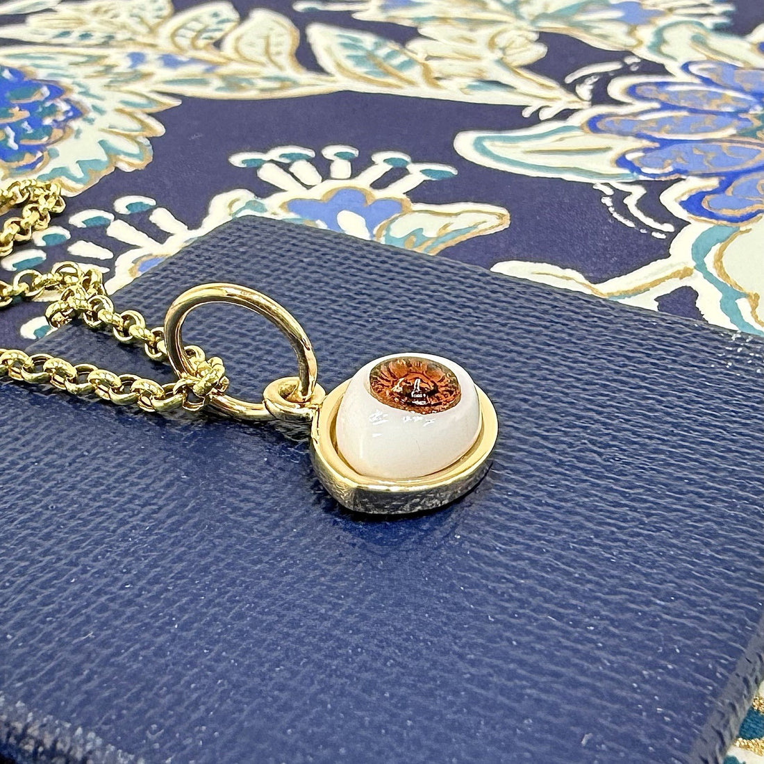 14k Brown Eye (Ojo) Pendant Charm, Newly Handcrafted