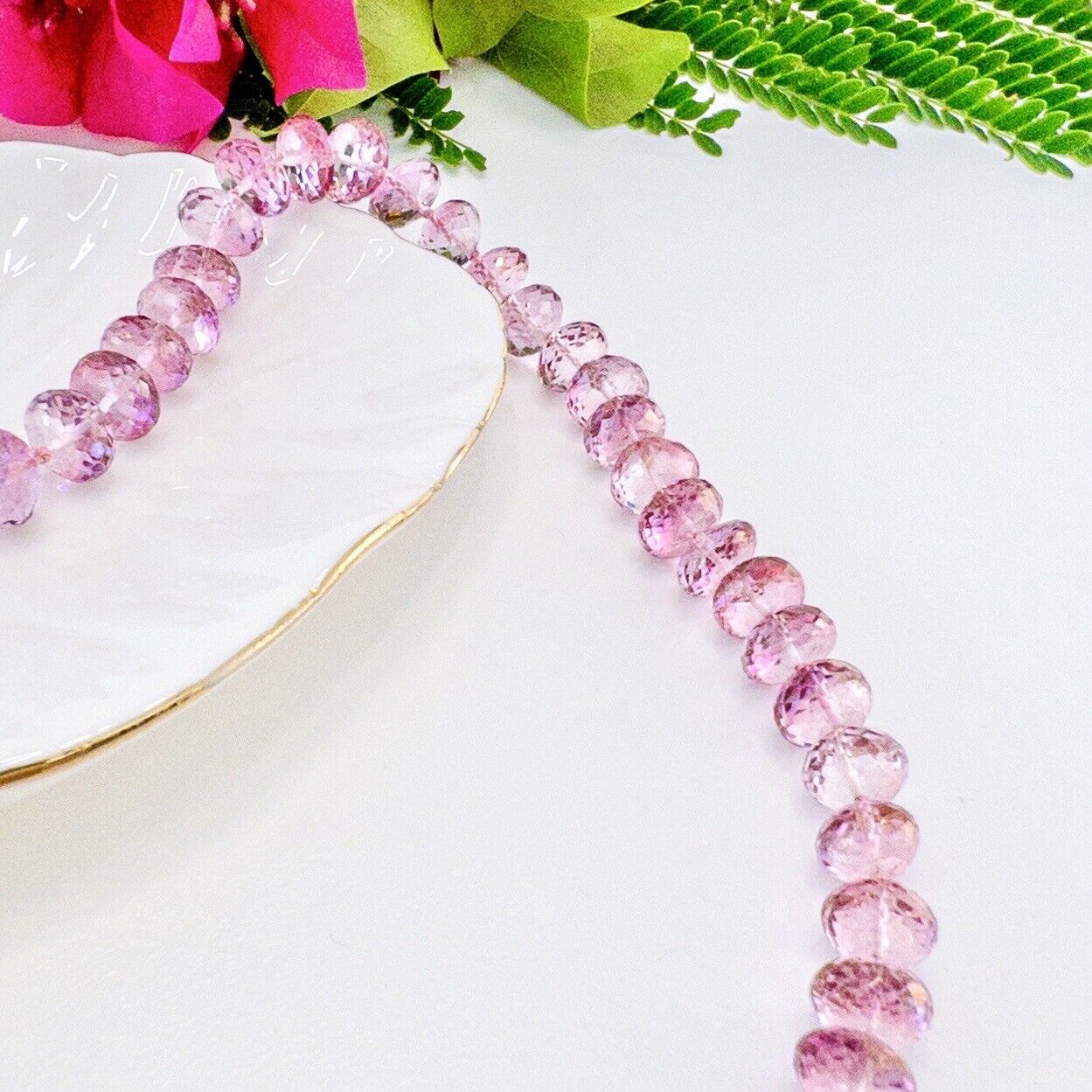 Solid 14k Yellow Gold Heart Clasp & Pink Topaz Necklace, New 17"