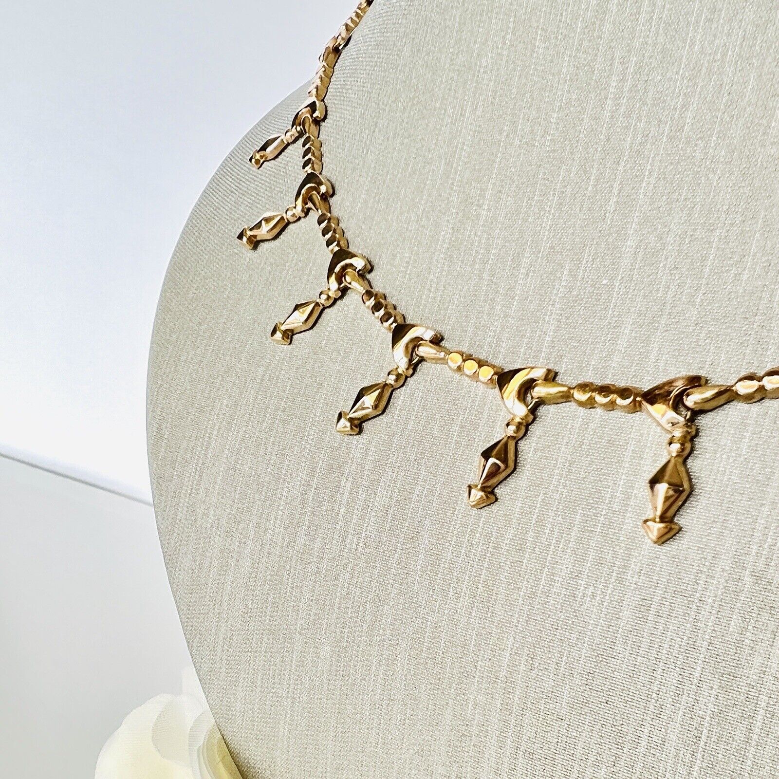 Vintage Solid 18k Rose Gold Articulated Links Statement Necklace 16.75", Italy