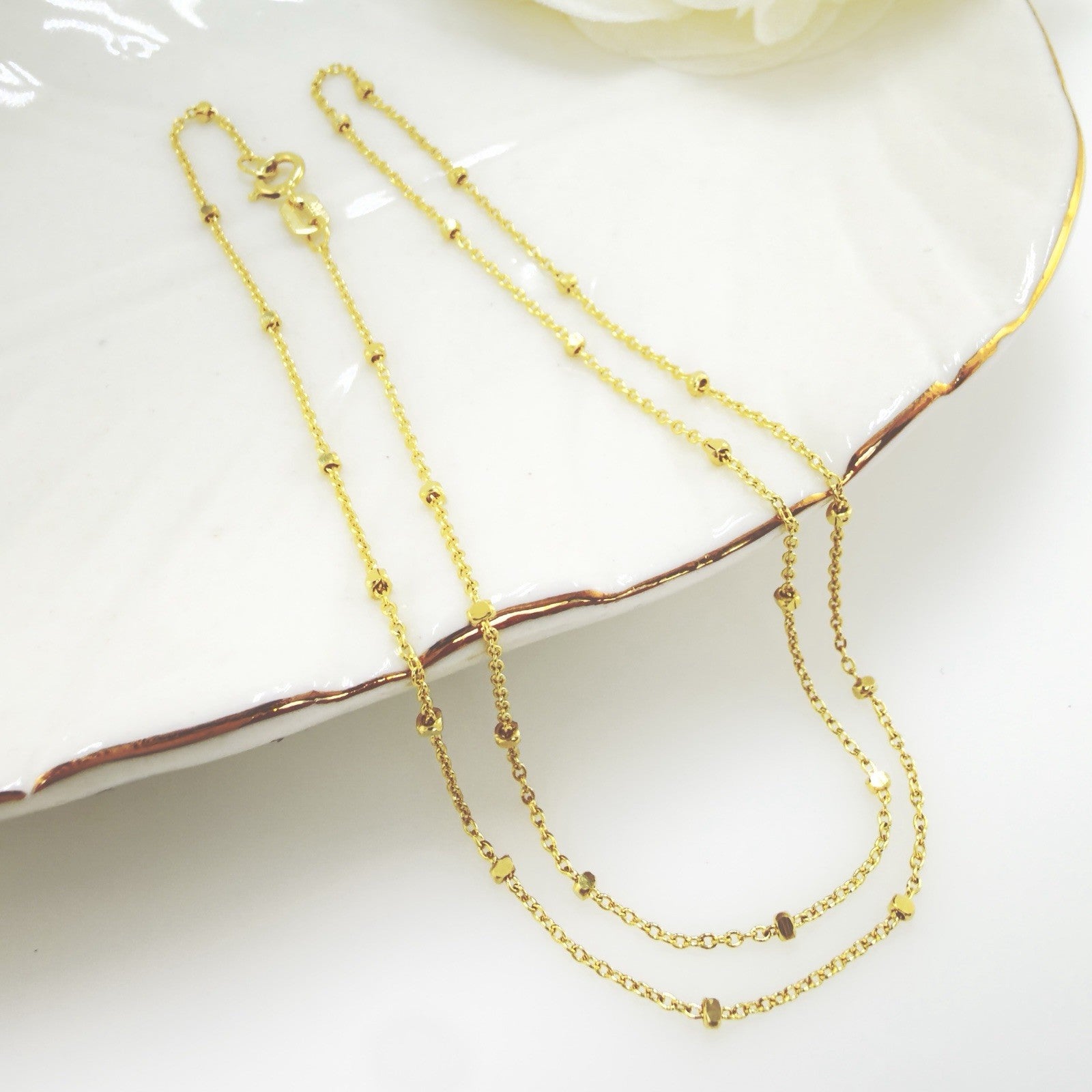 14k Yellow Gold Diamond-Cut Ball Station Chain, 18", New
