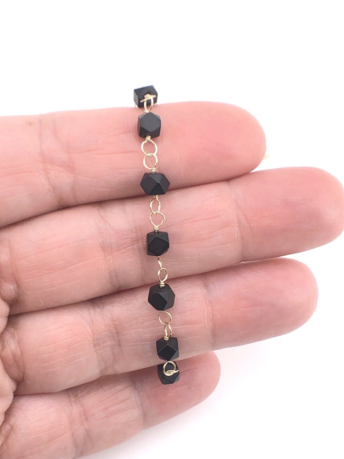 Azabache & Solid14K Gold Baby Bracelet,5.25" Oro 14k Pulsera Bebe