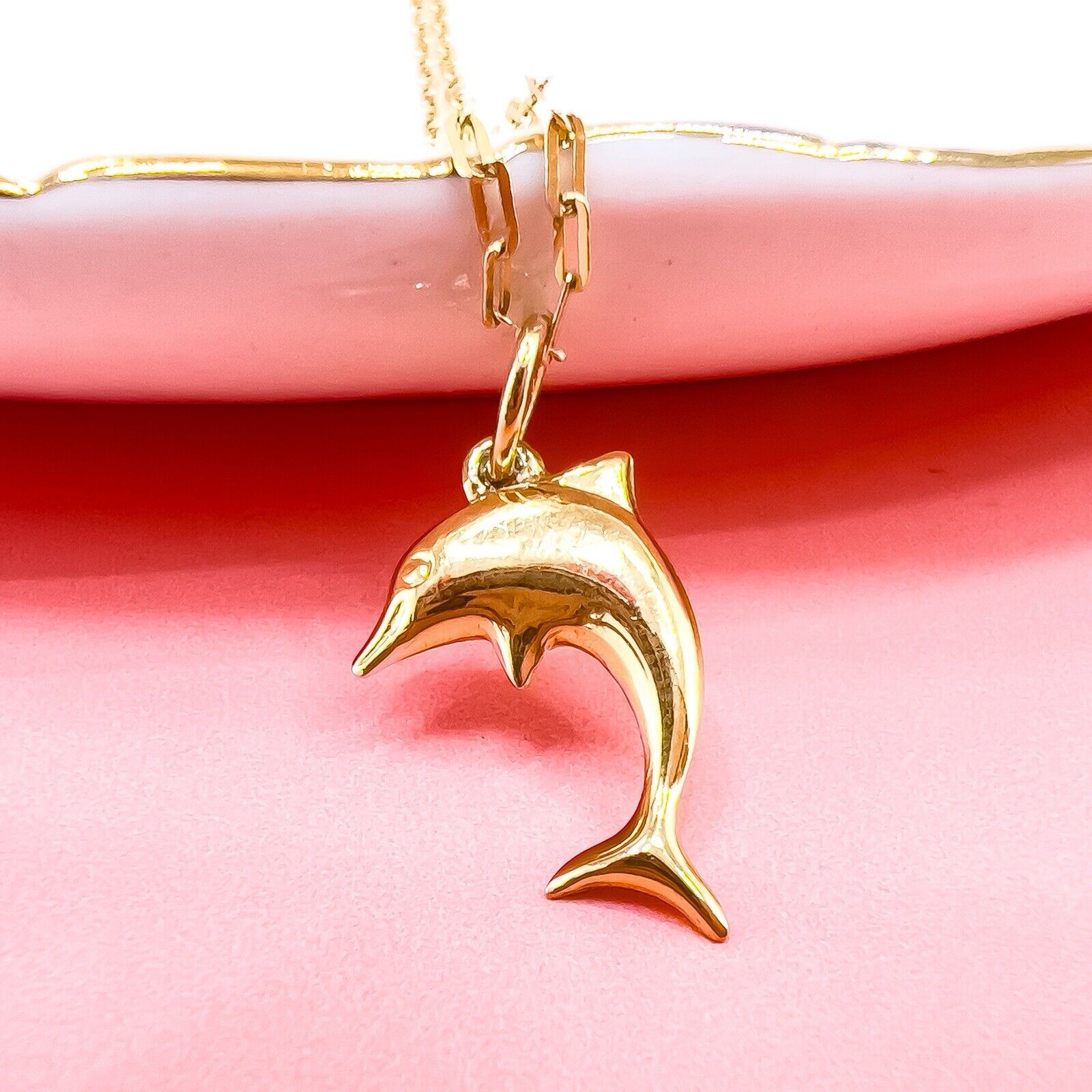 Vintage 14k Yellow Gold Puffy Dolphin Charm Pendant