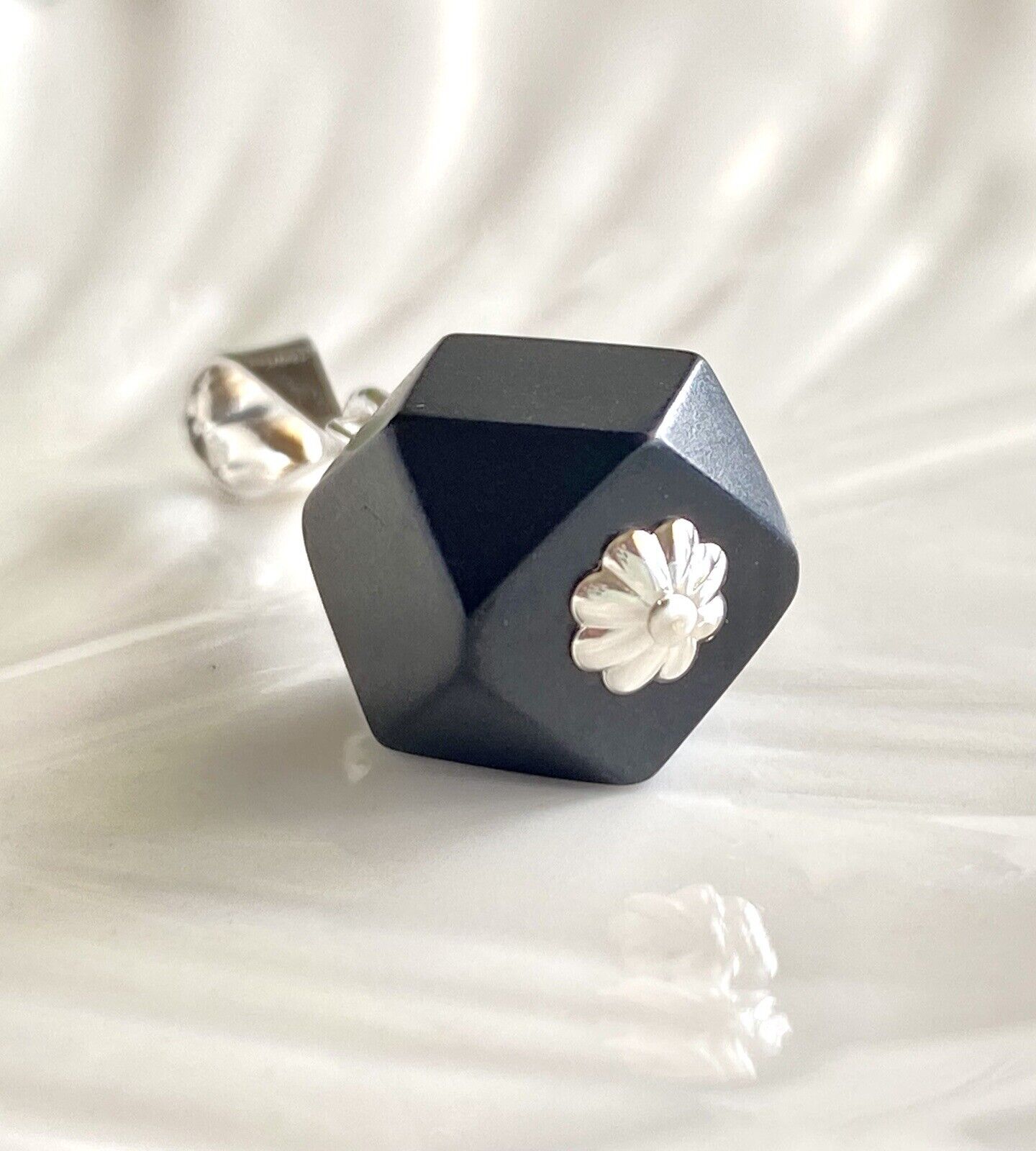 Genuine Azabache/Jet (10mm) Sterling Silver Pendant, New