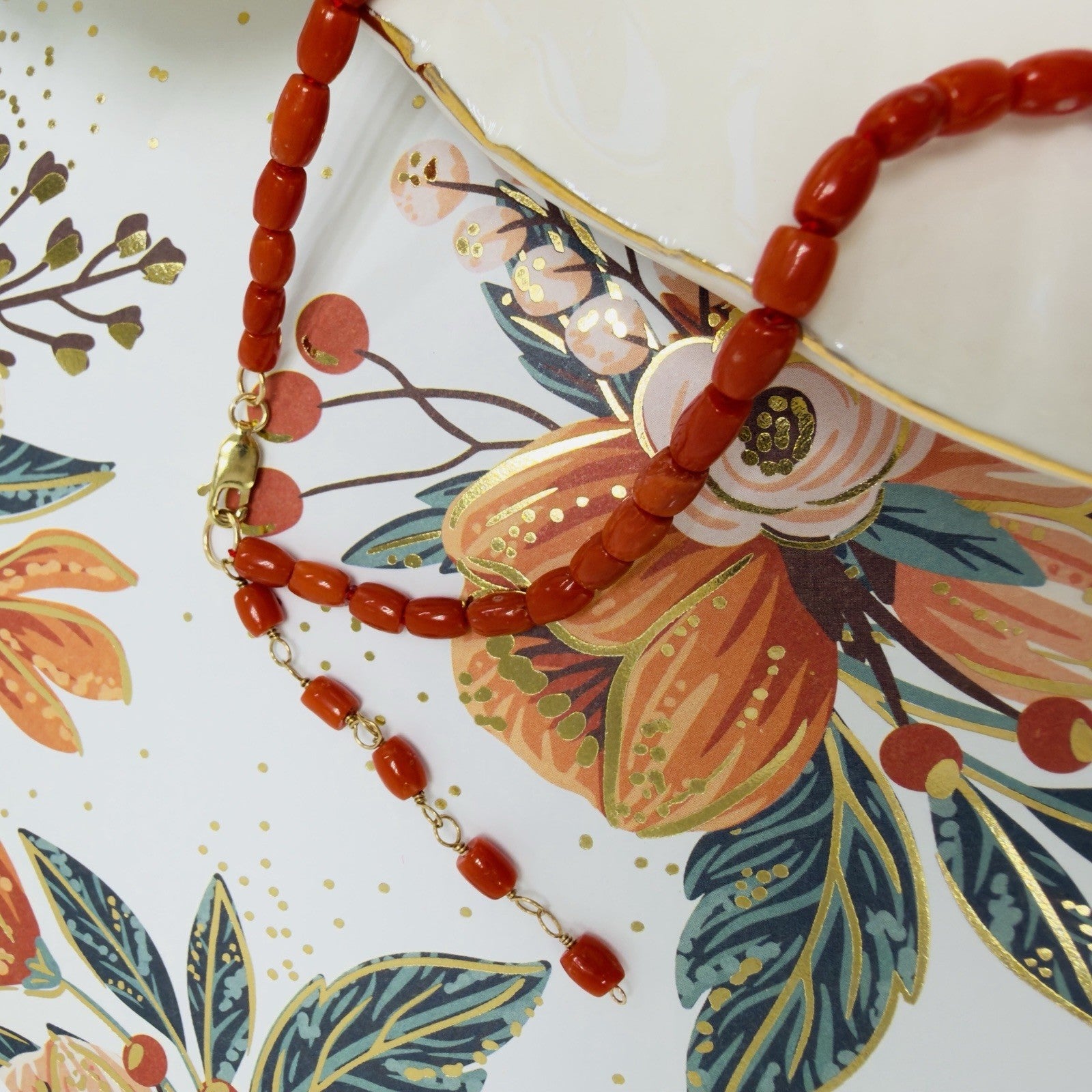 Natural Italian Red Coral 14k Yellow gold Necklace, Adjustable 18-19.5"