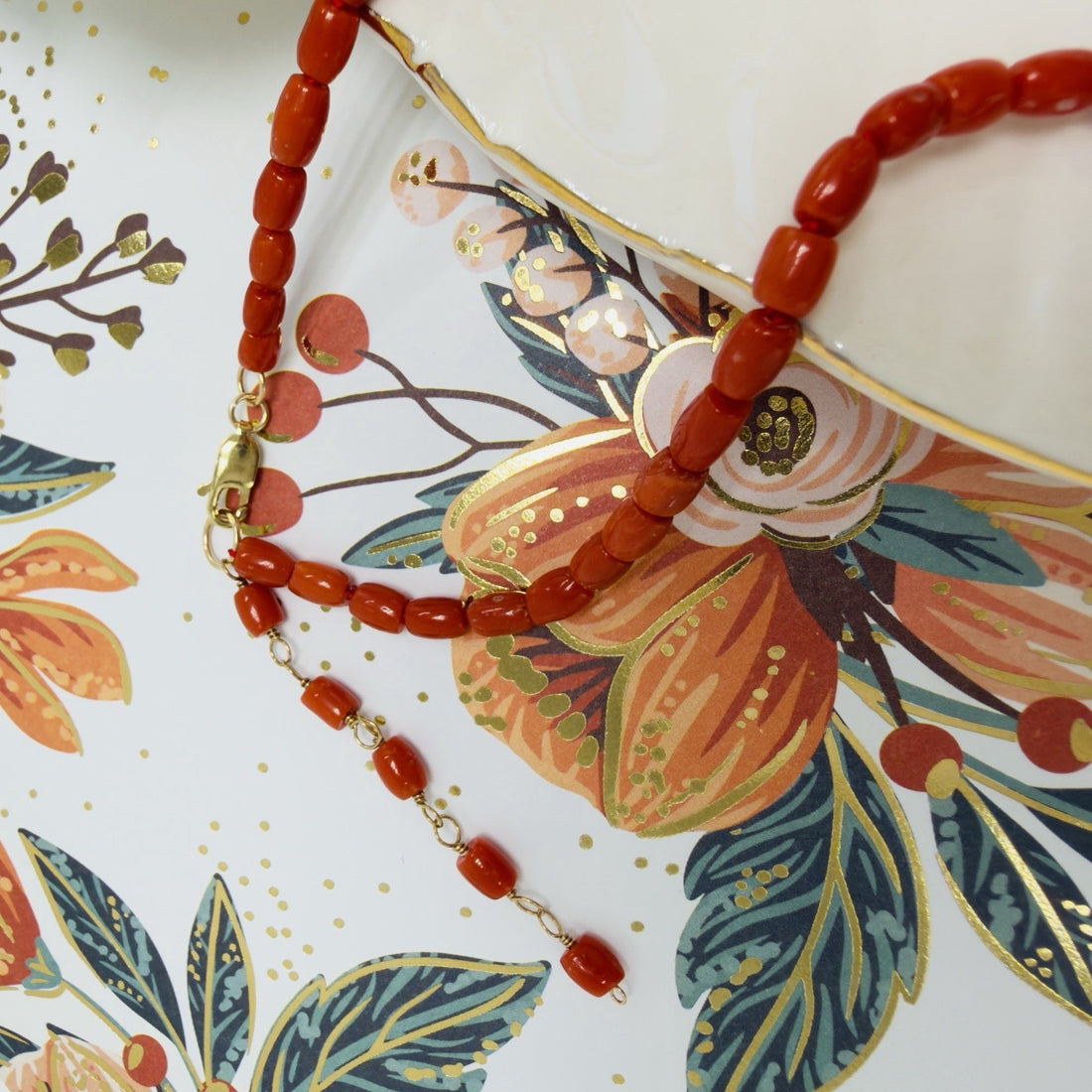Natural Italian Red Coral 14k Yellow gold Necklace, Adjustable 18-19.5"