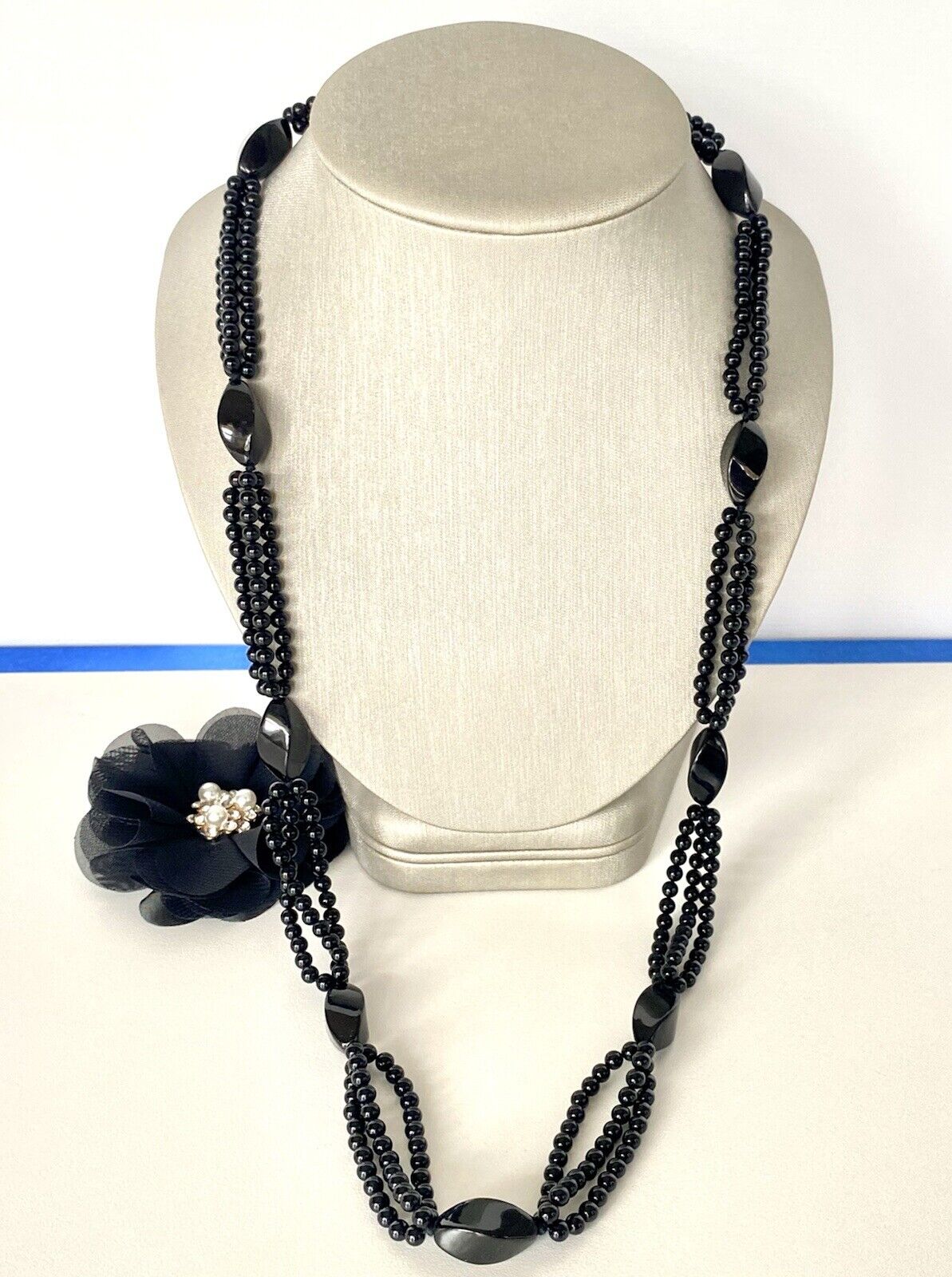 Elegant Black Onyx Necklace, 28", New (Vintage Stock)