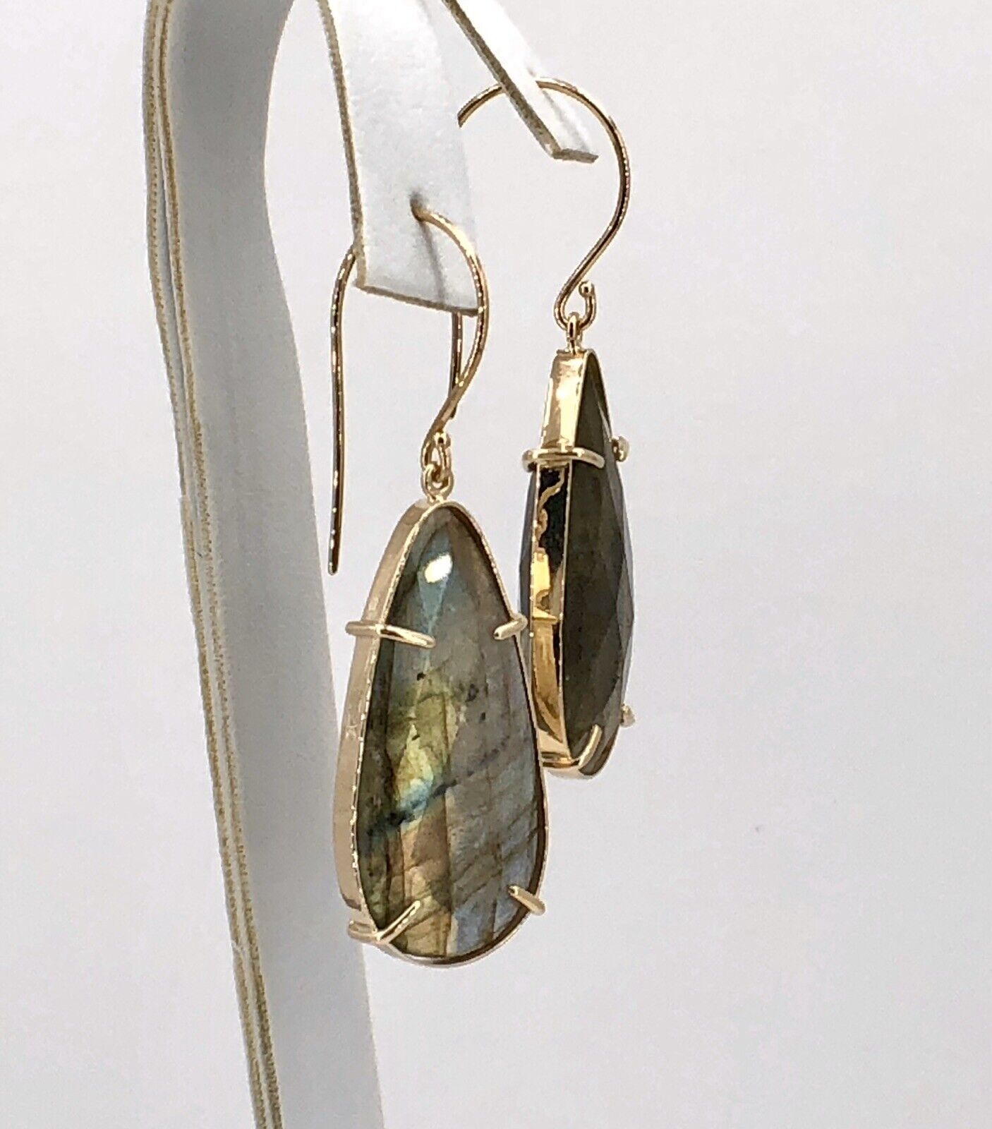 Fabulous! Large (39ctw) Natural Labradorite Dangle/Drop Earrings, New 1.92"