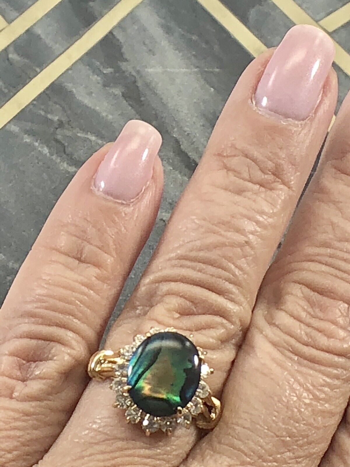 Genuine Abalone and Made With Swarovski HGE Adjustable 6-9 Ring, New