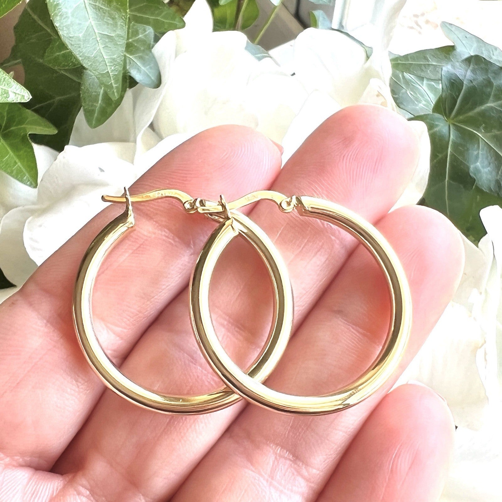 Solid 14k Yellow Gold 3mm Thick Hoop Earrings 30mm Diameter, New