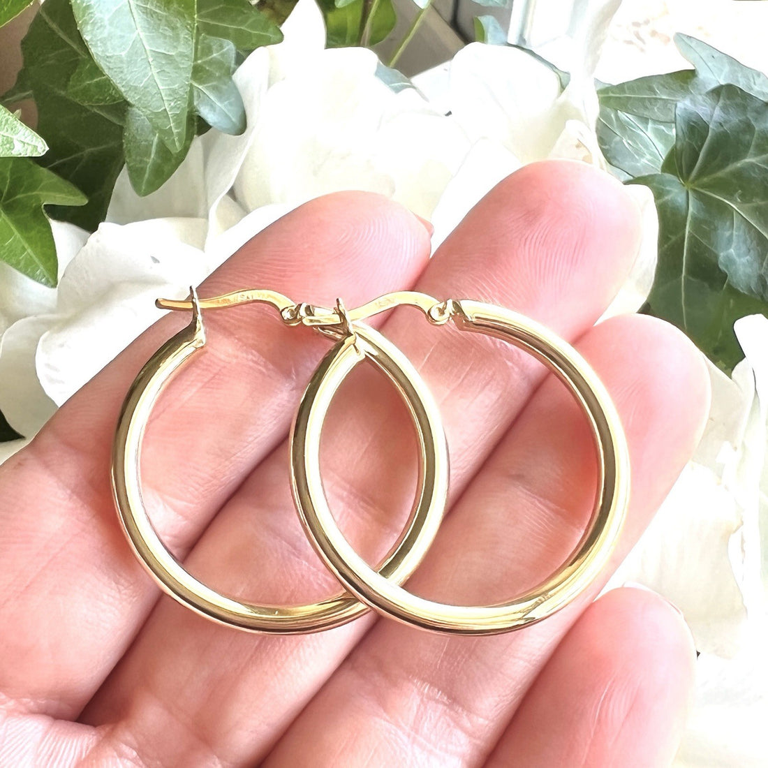 Solid 14k Yellow Gold 3mm Thick Hoop Earrings 30mm Diameter, New