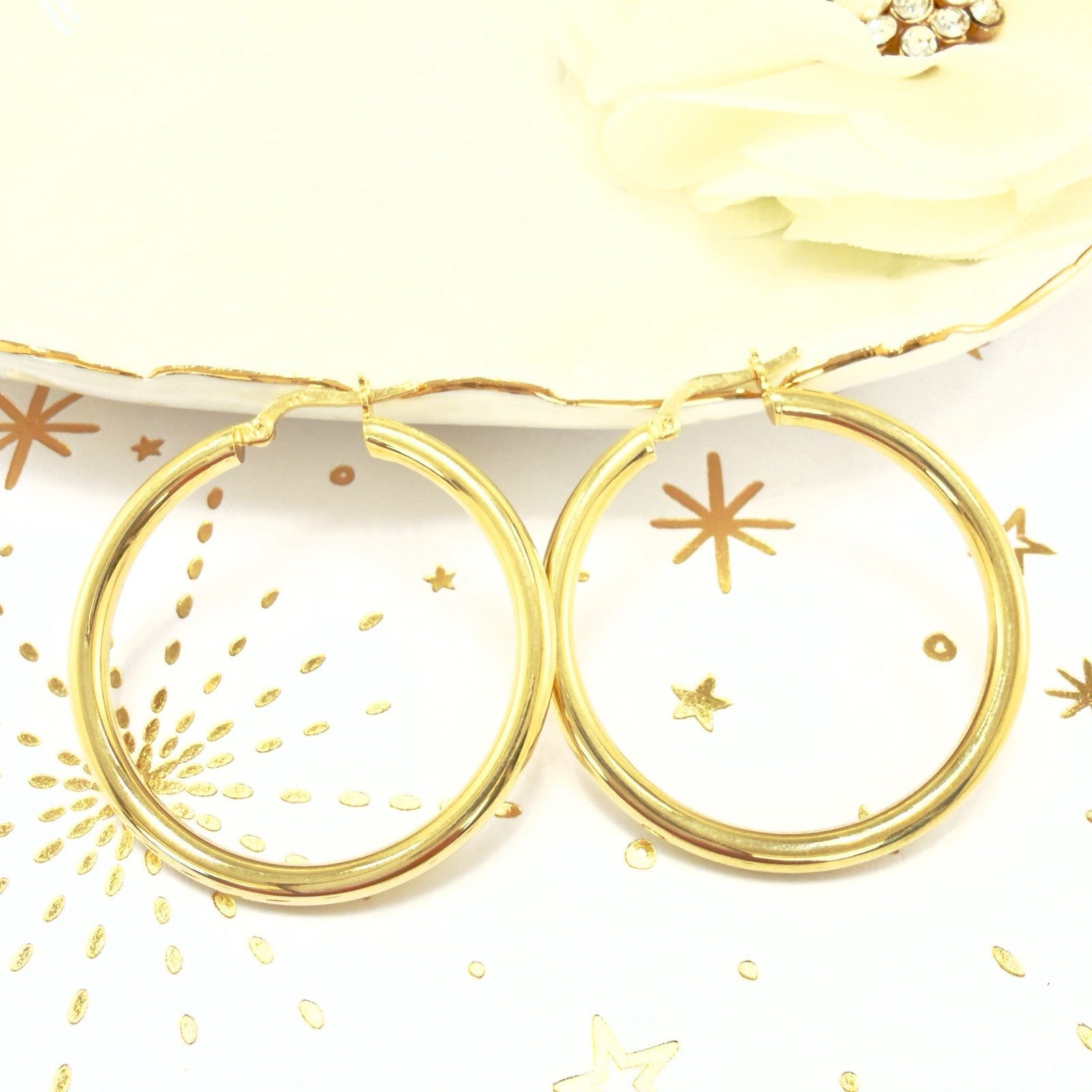 Solid 14k Yellow Gold 3mm Thick Hoop Earrings 30mm Diameter, New