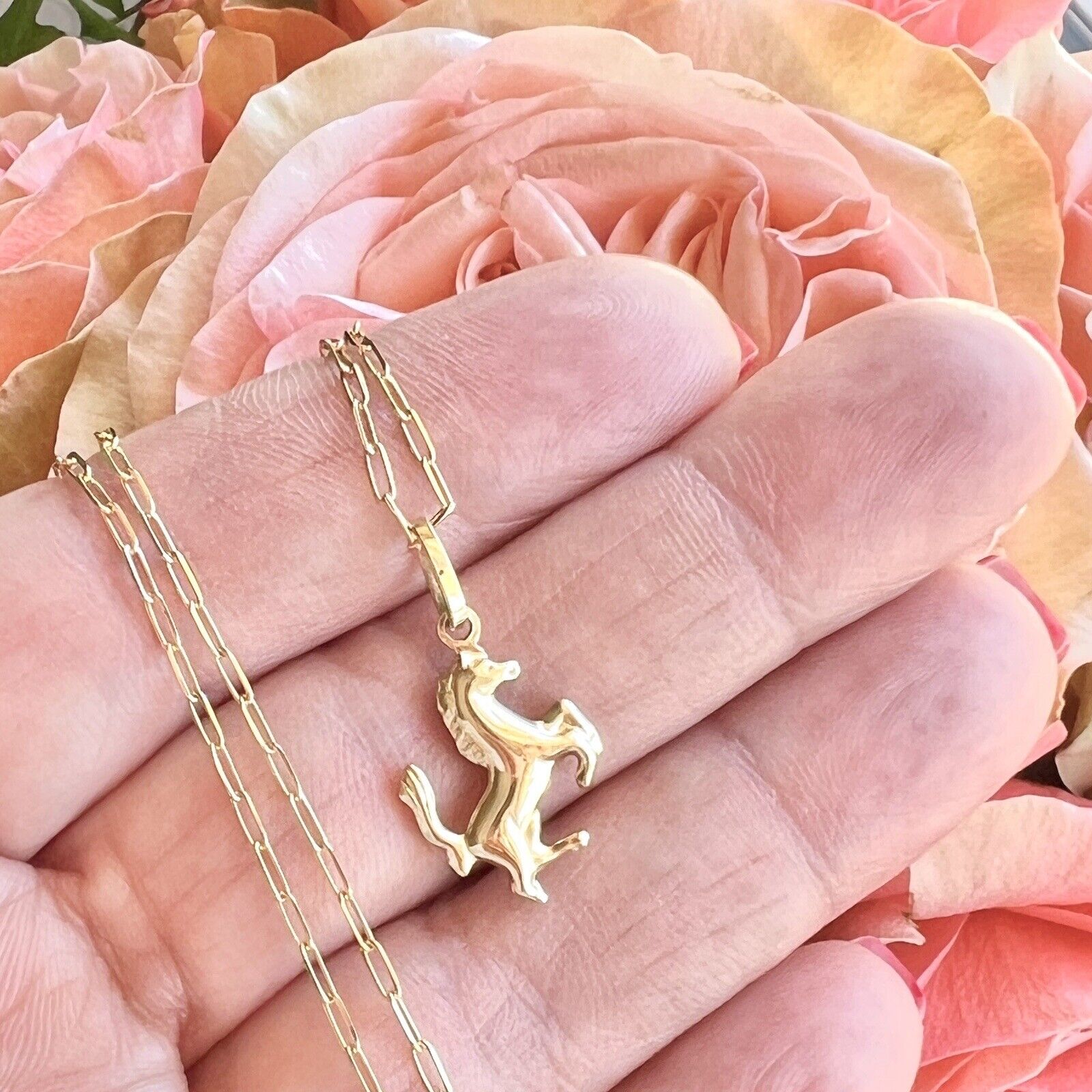 Solid 14k Yellow Gold Puffy 3-D Jumping Horse Charm/Pendant, New