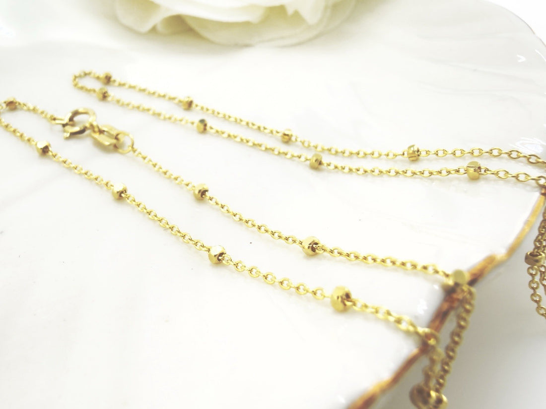 14k Yellow Gold Diamond-Cut Ball Station Chain, 16", New