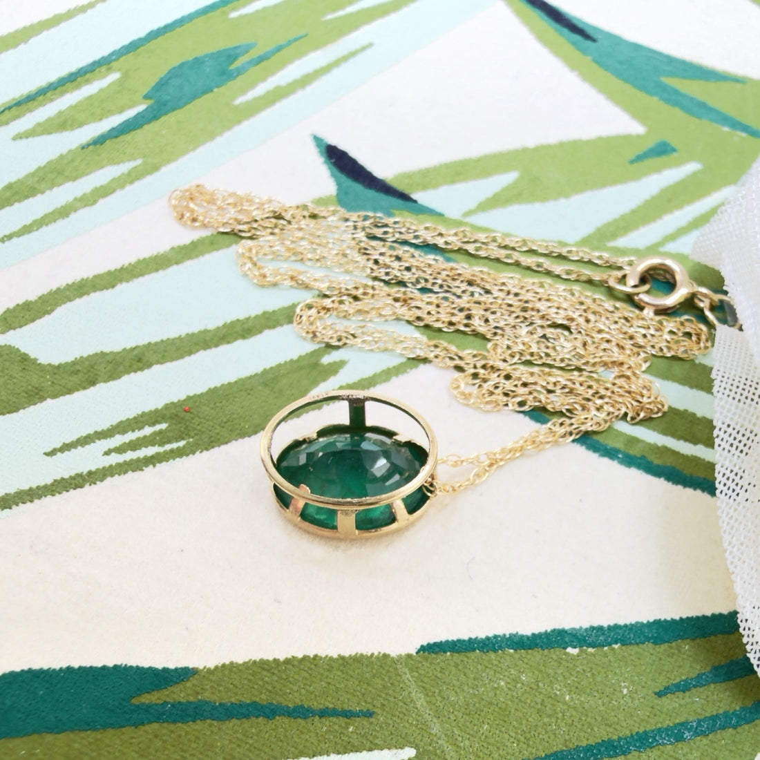 Solid 14k Yellow Gold Oval Genuine Emerald Pendant Necklace, New 18"