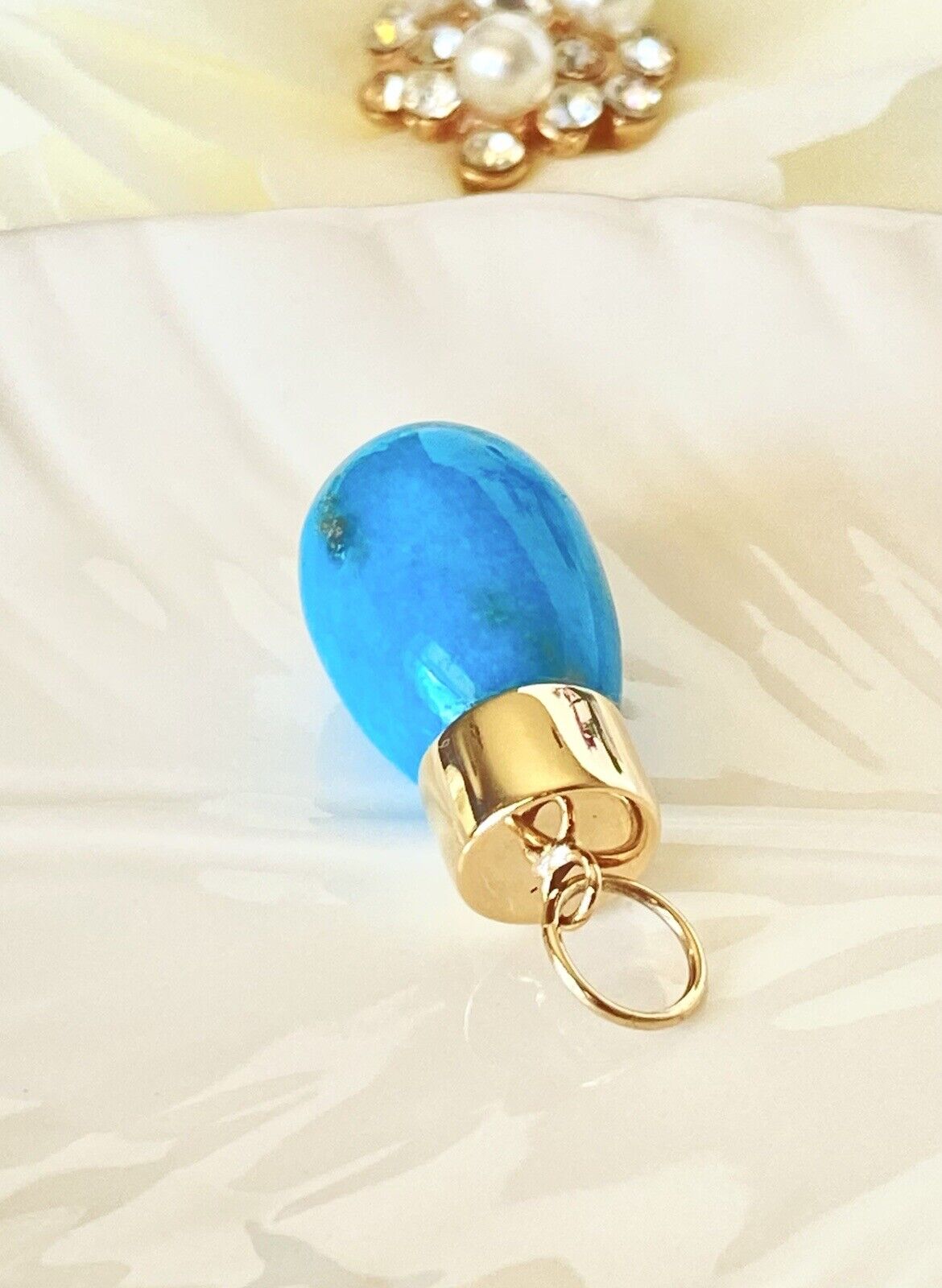 Natural Egyptian Turquoise (24ctw) & Solid 14K Yellow Gold Pendant, New 1.32" #1