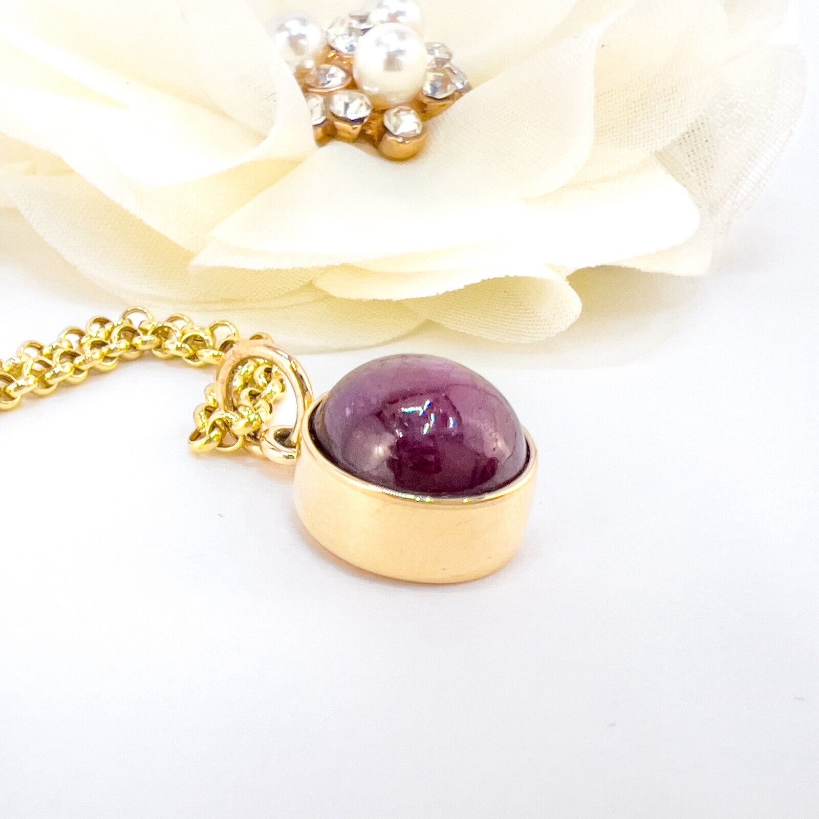 Genuine Star Ruby Solid 14k Yellow Gold Pendant, Newly Handcrafted
