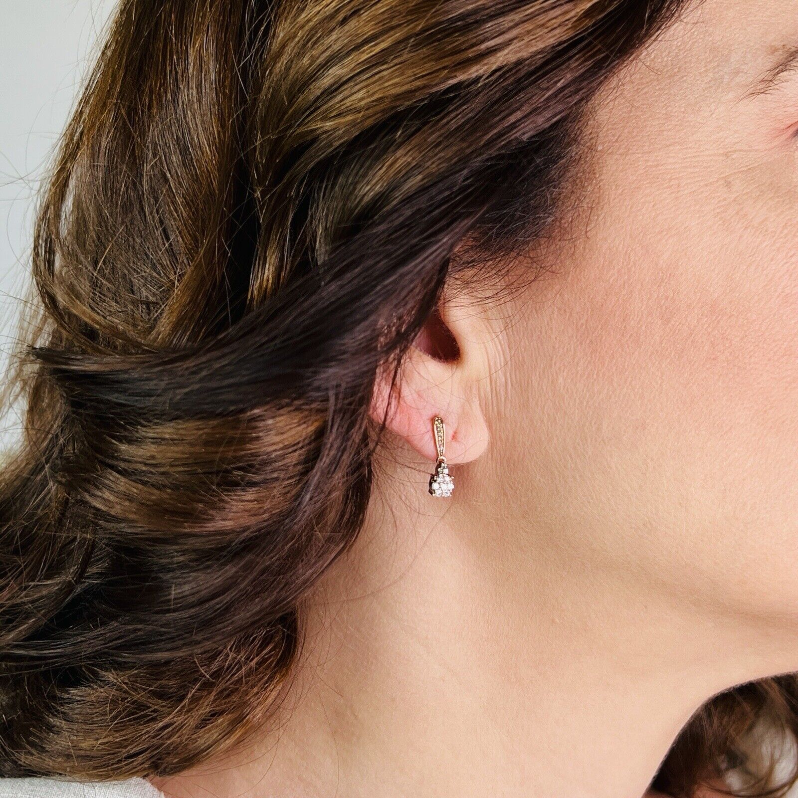 Solid 10k Rose Gold Genuine Diamond Dangle/Drop Earrings, New