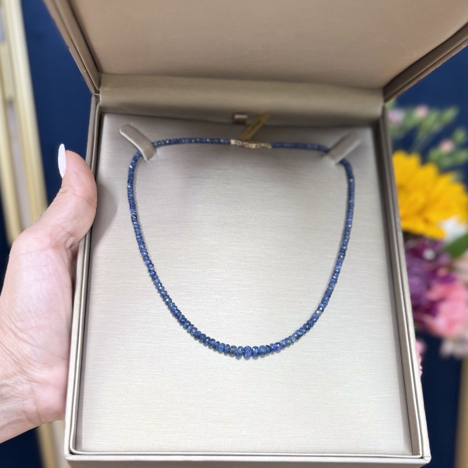 Genuine Sapphire (59ct) Solid 14k Yellow Gold Beaded Necklace, New 16"