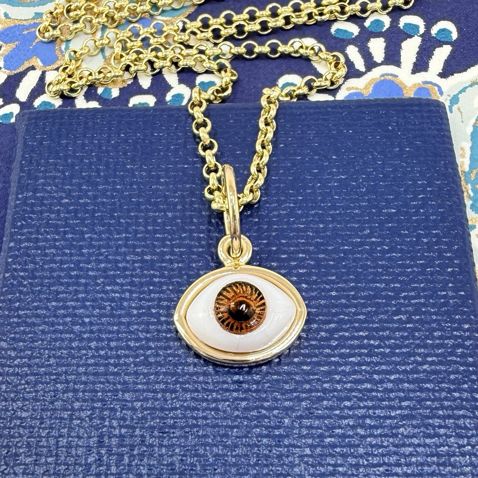 14k Brown Eye (Ojo) Pendant Charm, Newly Handcrafted