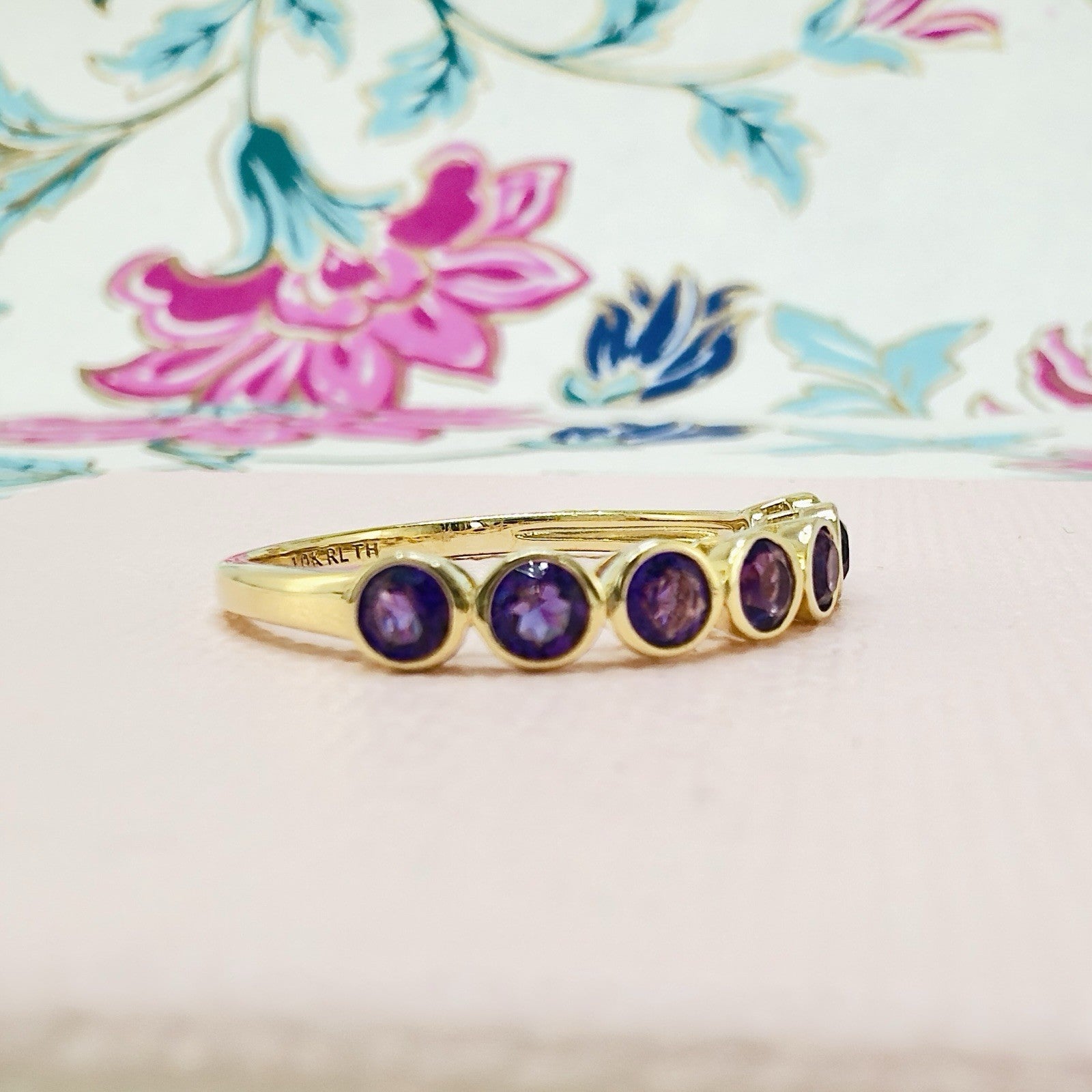 10k Yellow Gold Genuine Amethyst Ring Band, New, Sz 8.75