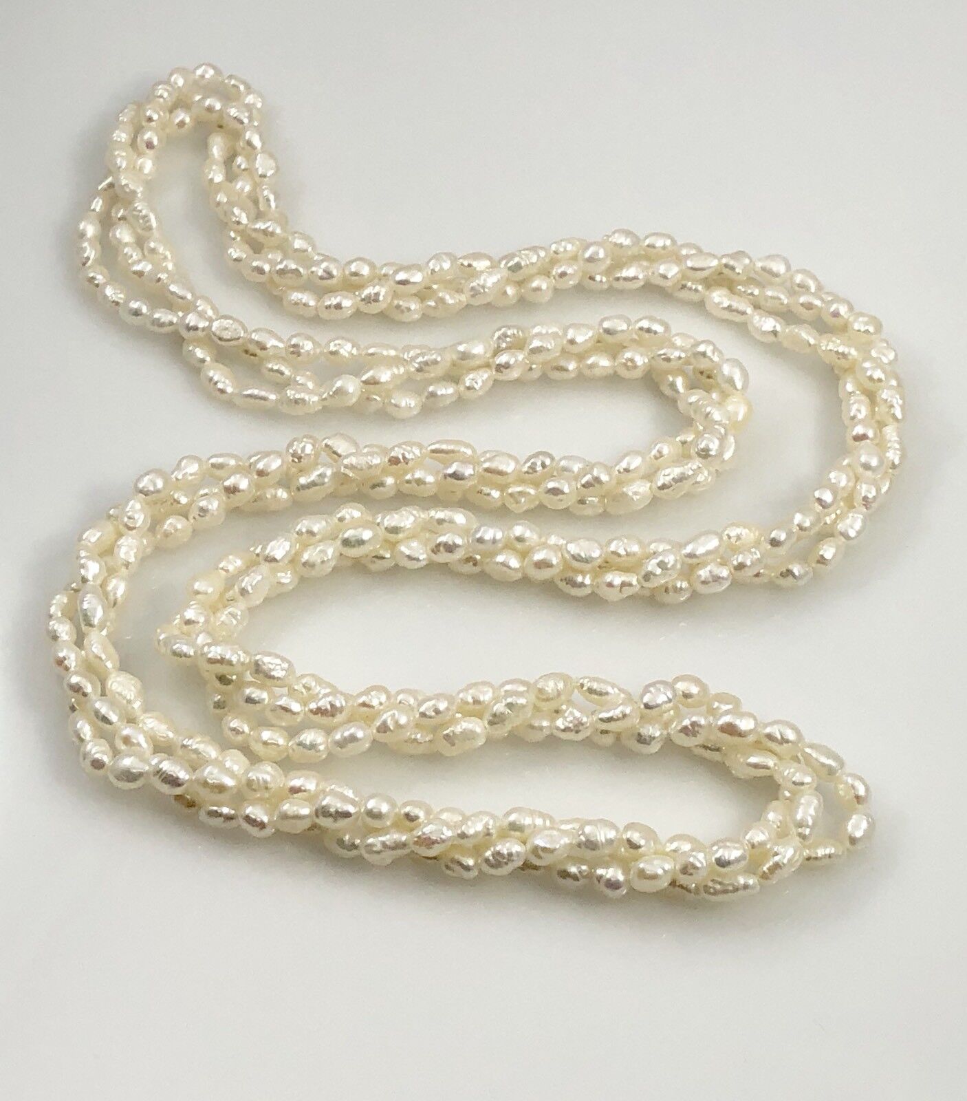 Vintage Genuine Rice Pearl 3-Row Rope Endless Necklace, 28", New