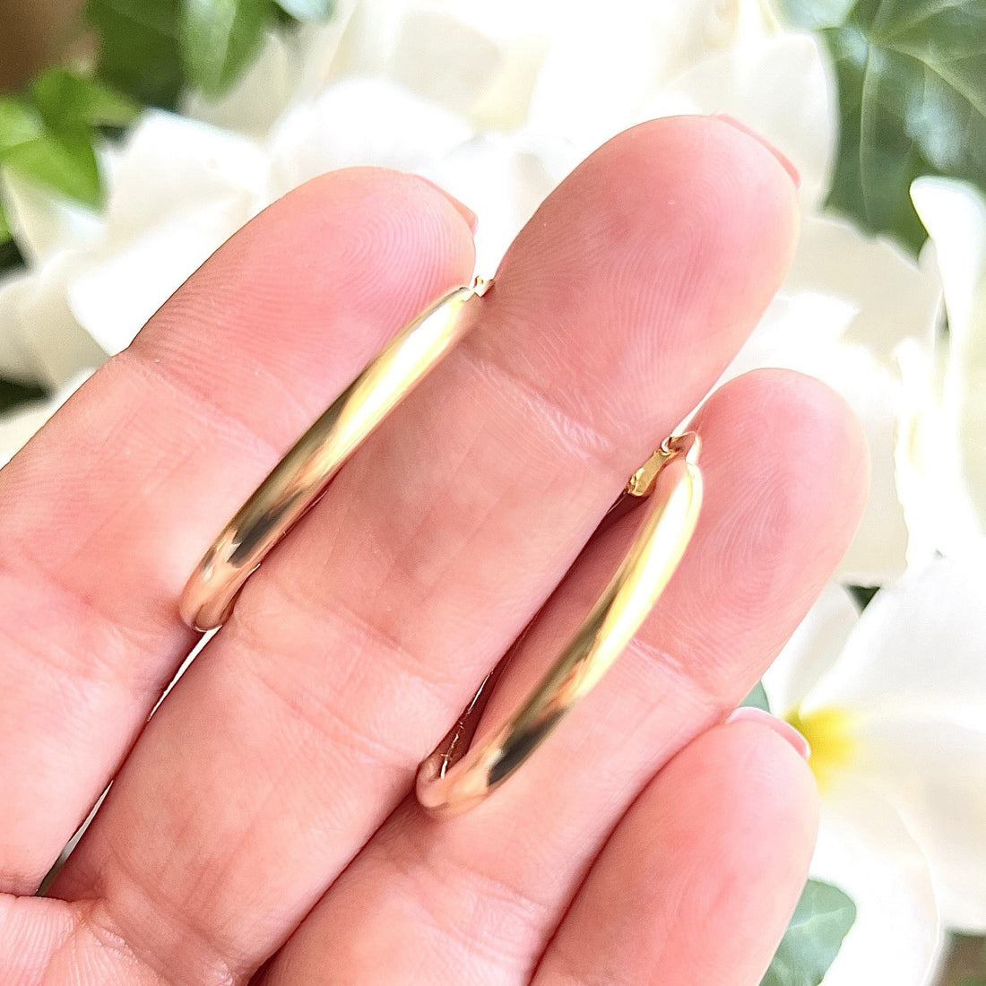 Solid 14k Yellow Gold 3mm Thick Hoop Earrings 30mm Diameter, New