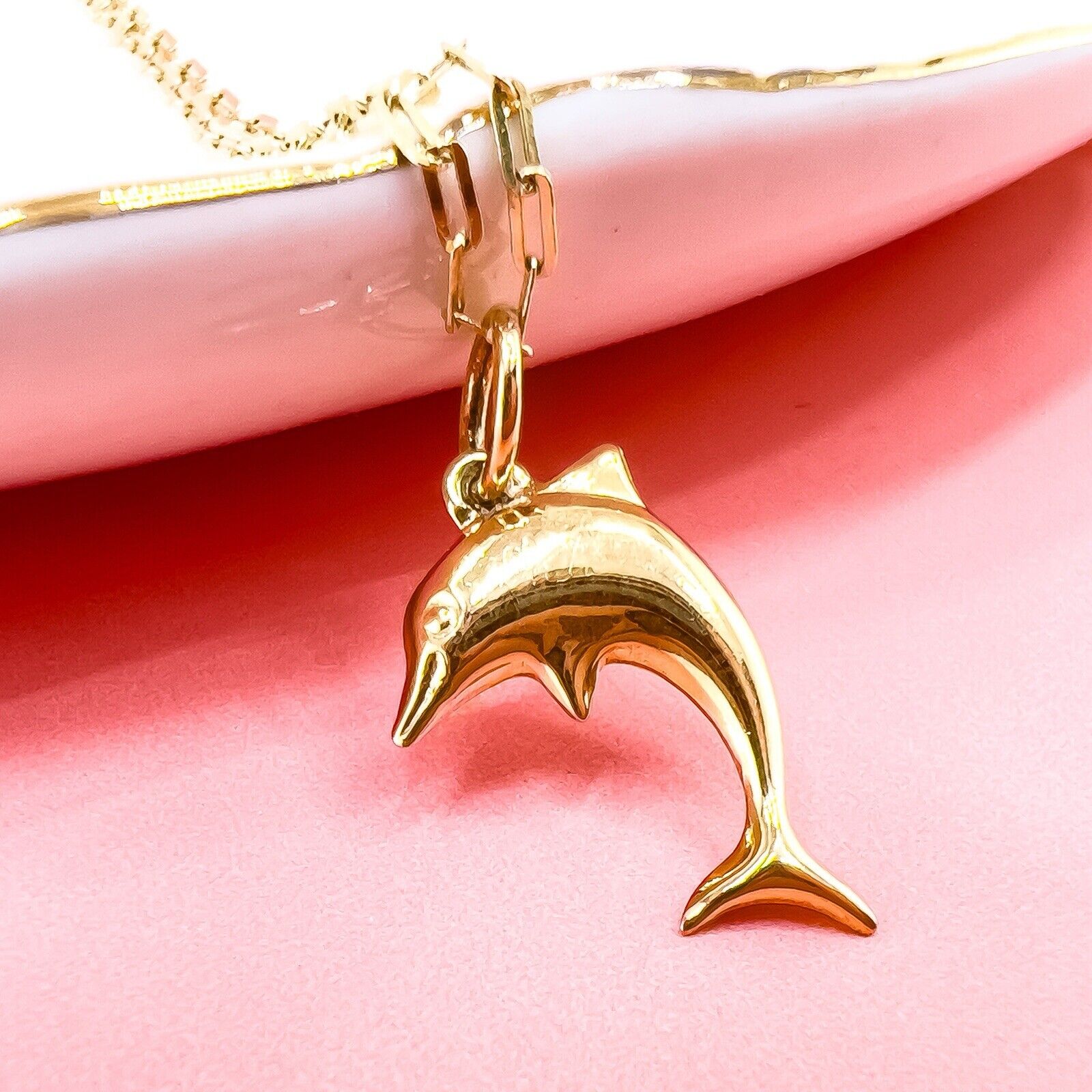 Vintage 14k Yellow Gold Puffy Dolphin Charm Pendant