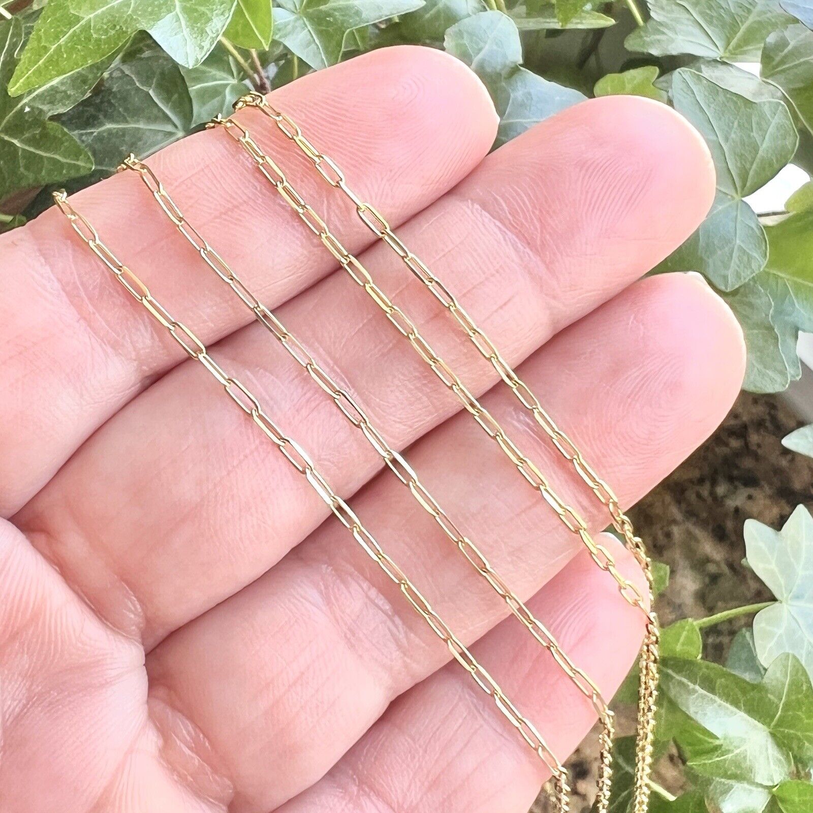 Solid 14K Yellow Gold 1.5 mm Paper Clip Diamond-Cut Chain, 18", New