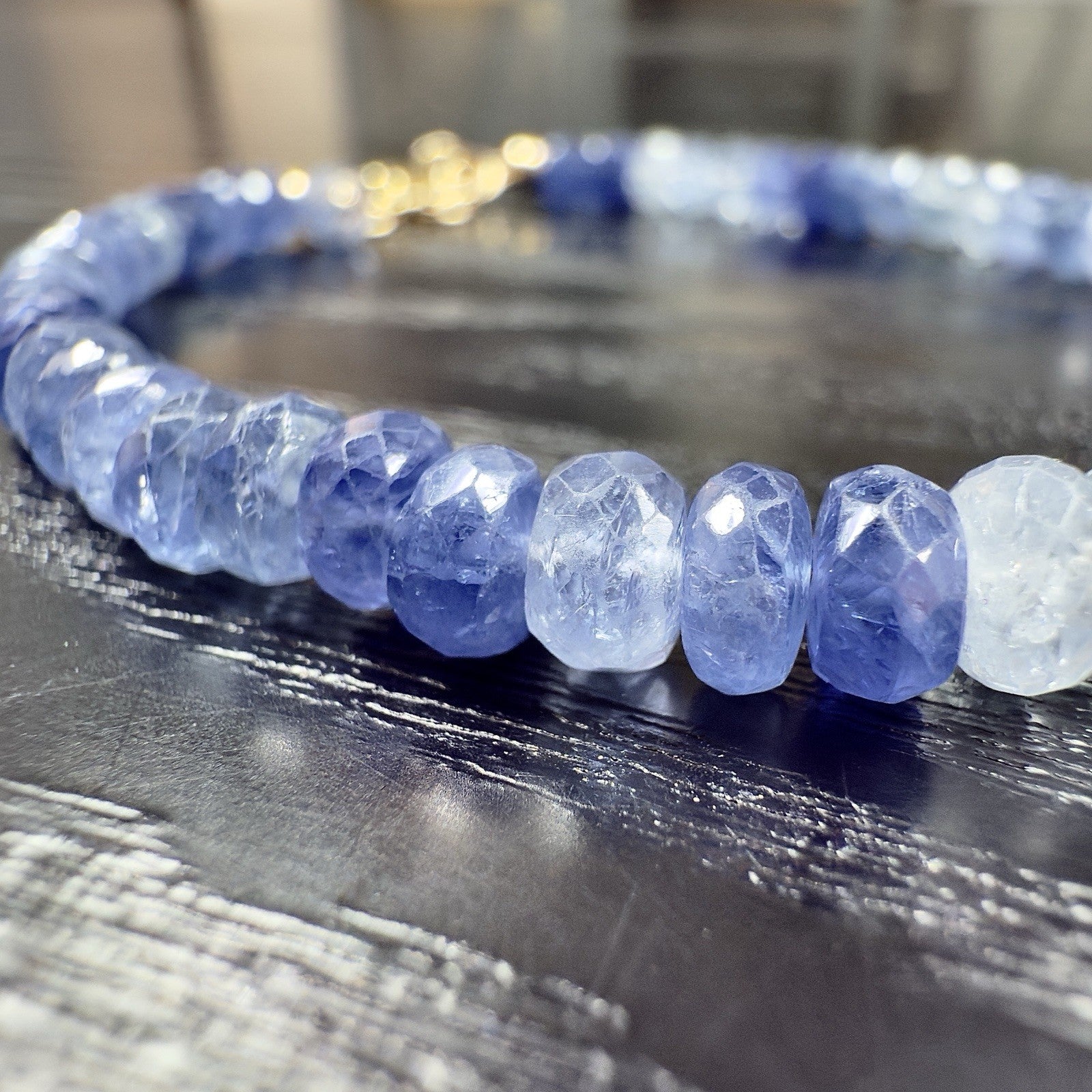 14k Yellow Gold Multitone Blue Sapphire Bracelet, Adjustable 6.75-7.75", New