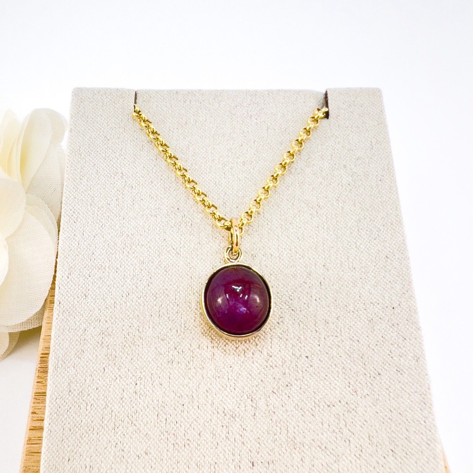 Genuine Star Ruby Solid 14k Yellow Gold Pendant, Newly Handcrafted