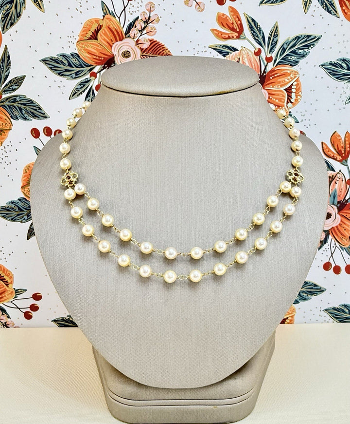 14k Yellow Gold Genuine Akoya Cultured Pearls Handcrafted Necklace, 17-18.75"