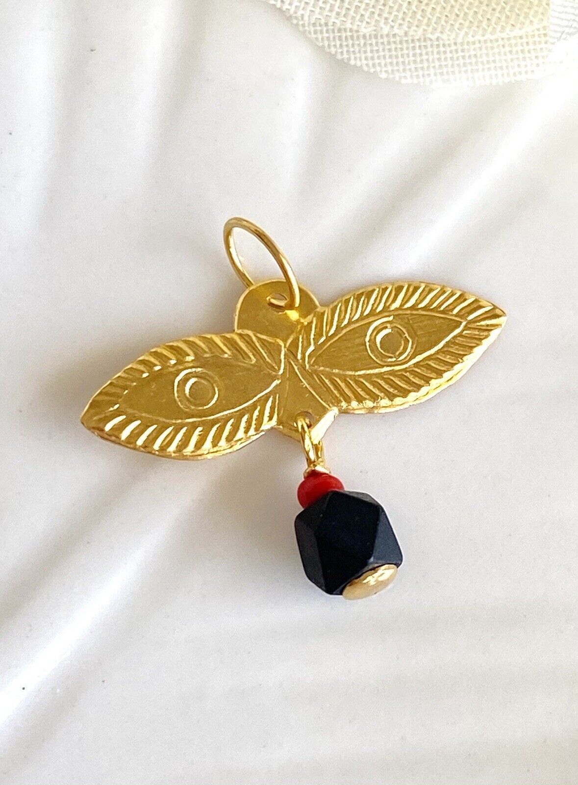 Dije Ojos De Santa Lucia, Azabache Genuino,Solid Yellow Gold, Eye Amulet Pendant