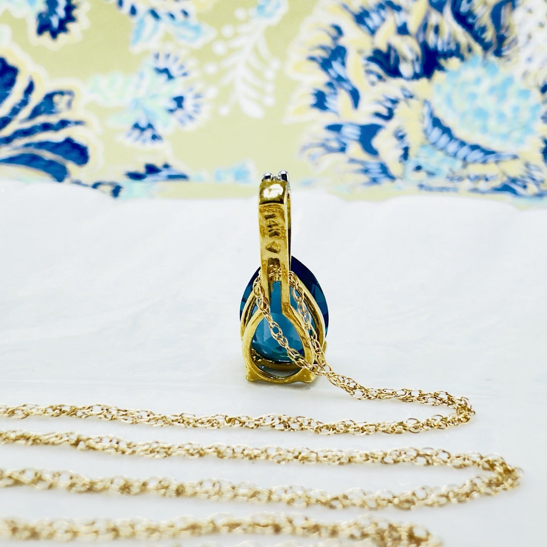 14k Yellow Gold Genuine London Blue Topaz & Diamond Pendant/Necklace, 18"