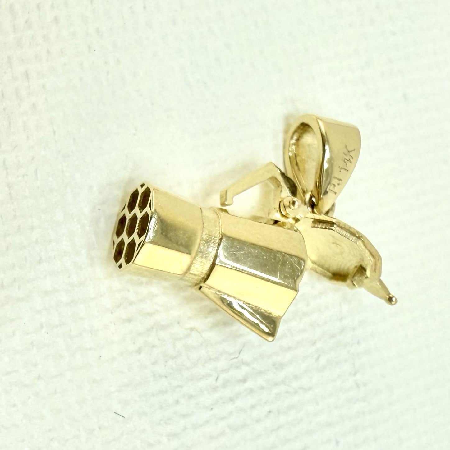 14K Yellow Gold 3D Italian Espresso Coffee Pot/ Cafetera, New, Small