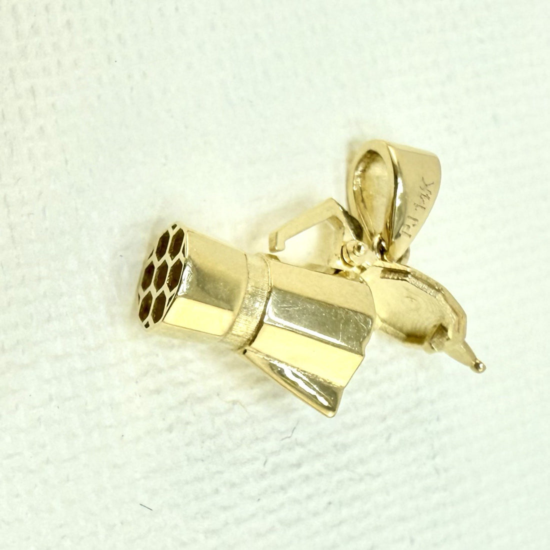14K Yellow Gold 3D Italian Espresso Coffee Pot/ Cafetera, New, Small