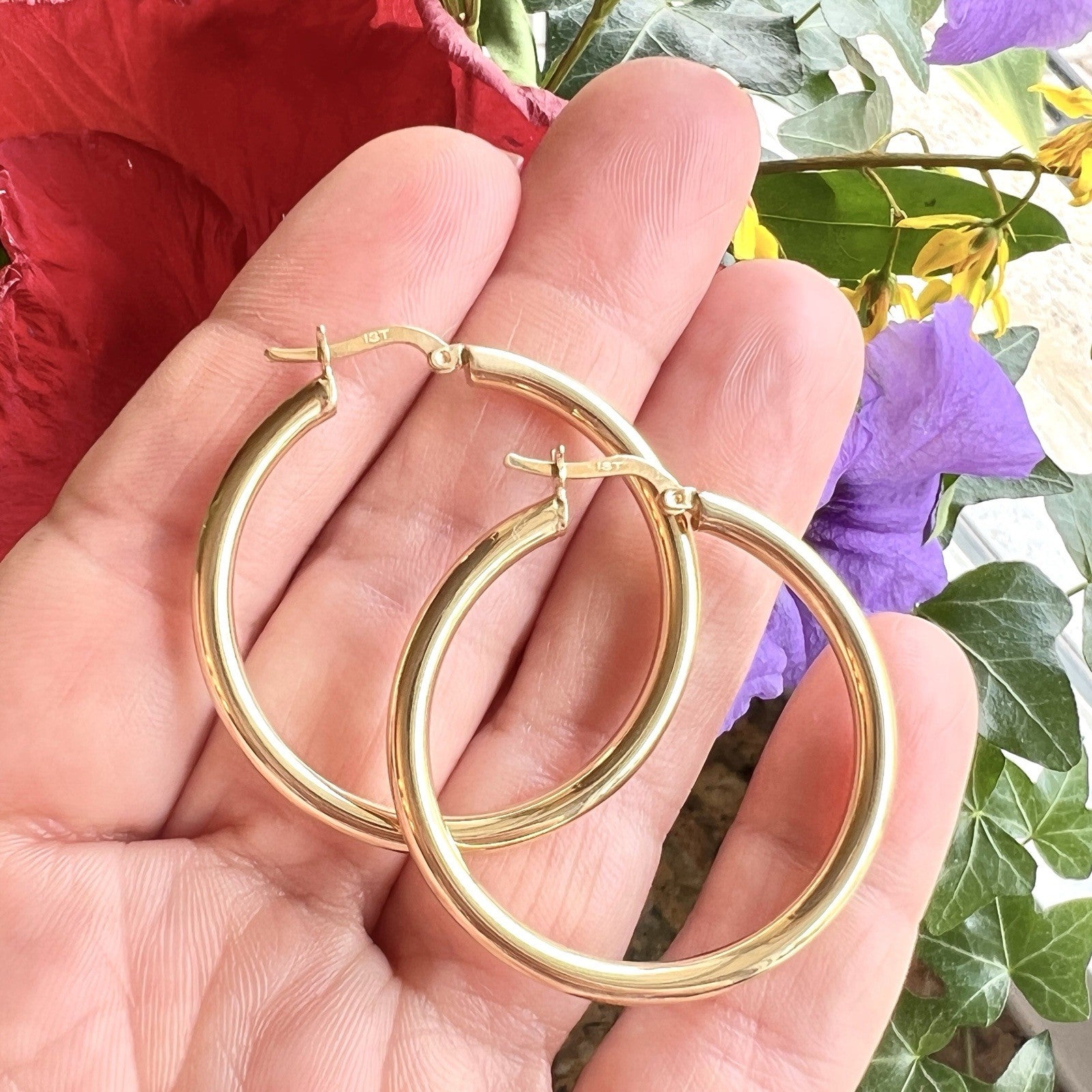 Solid 14k Yellow Gold 3mm Thick Hoop Earrings 30mm Diameter, New