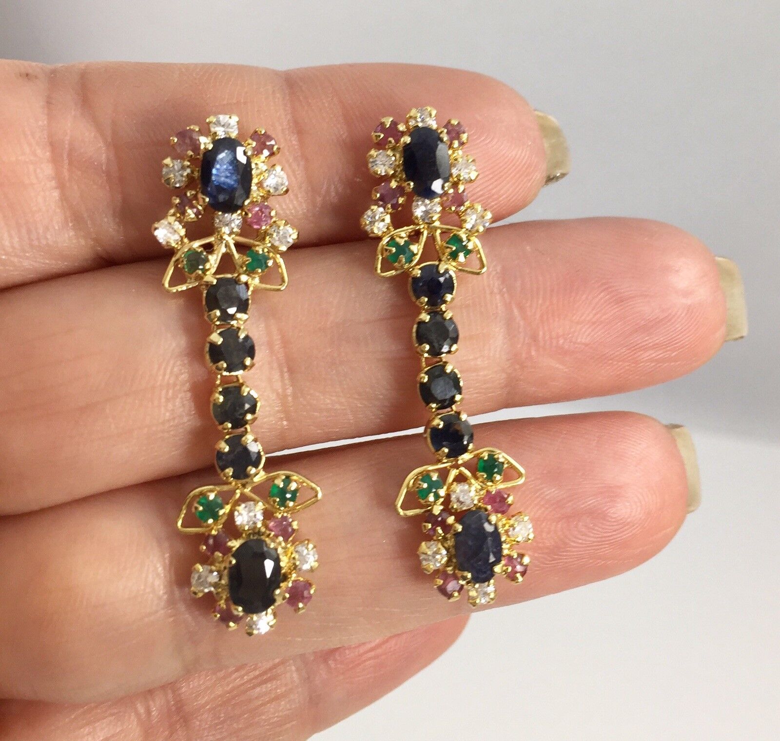 Beautiful Genuine Gem(6ct) Floral Design 14kt HGPlated Dangle/Drop Earrings, New