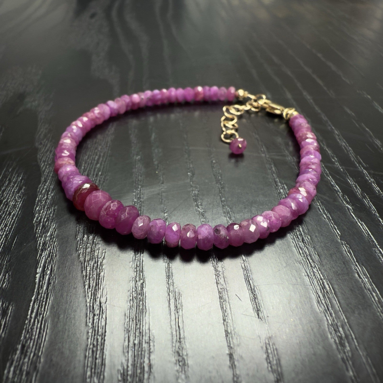 14k Yellow Gold Multitone Ruby Bracelet, Adjustable 6.75-7.75", New