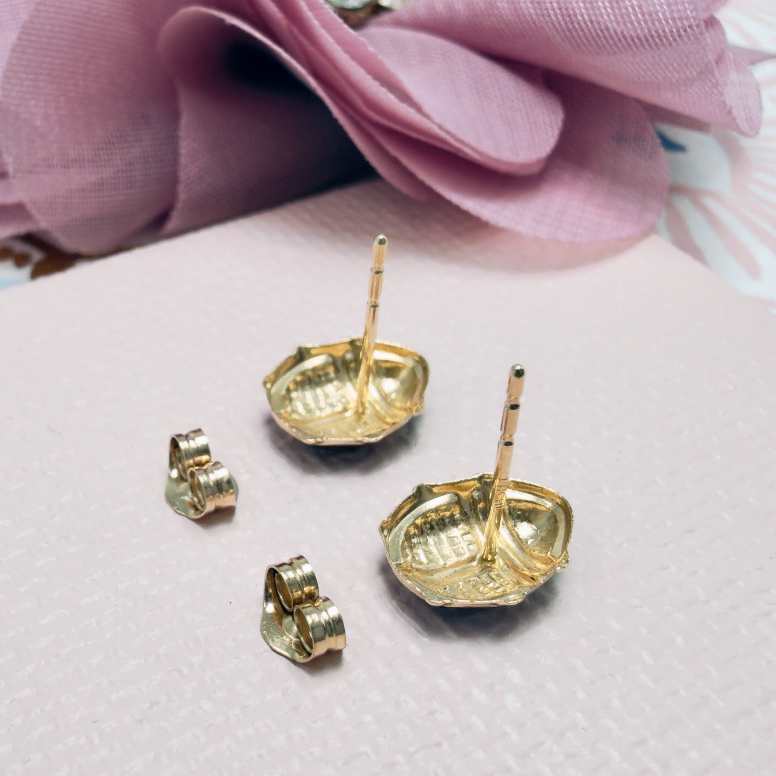 14k Yellow Gold Ladybug Enamel-Work Stud Earrings, New