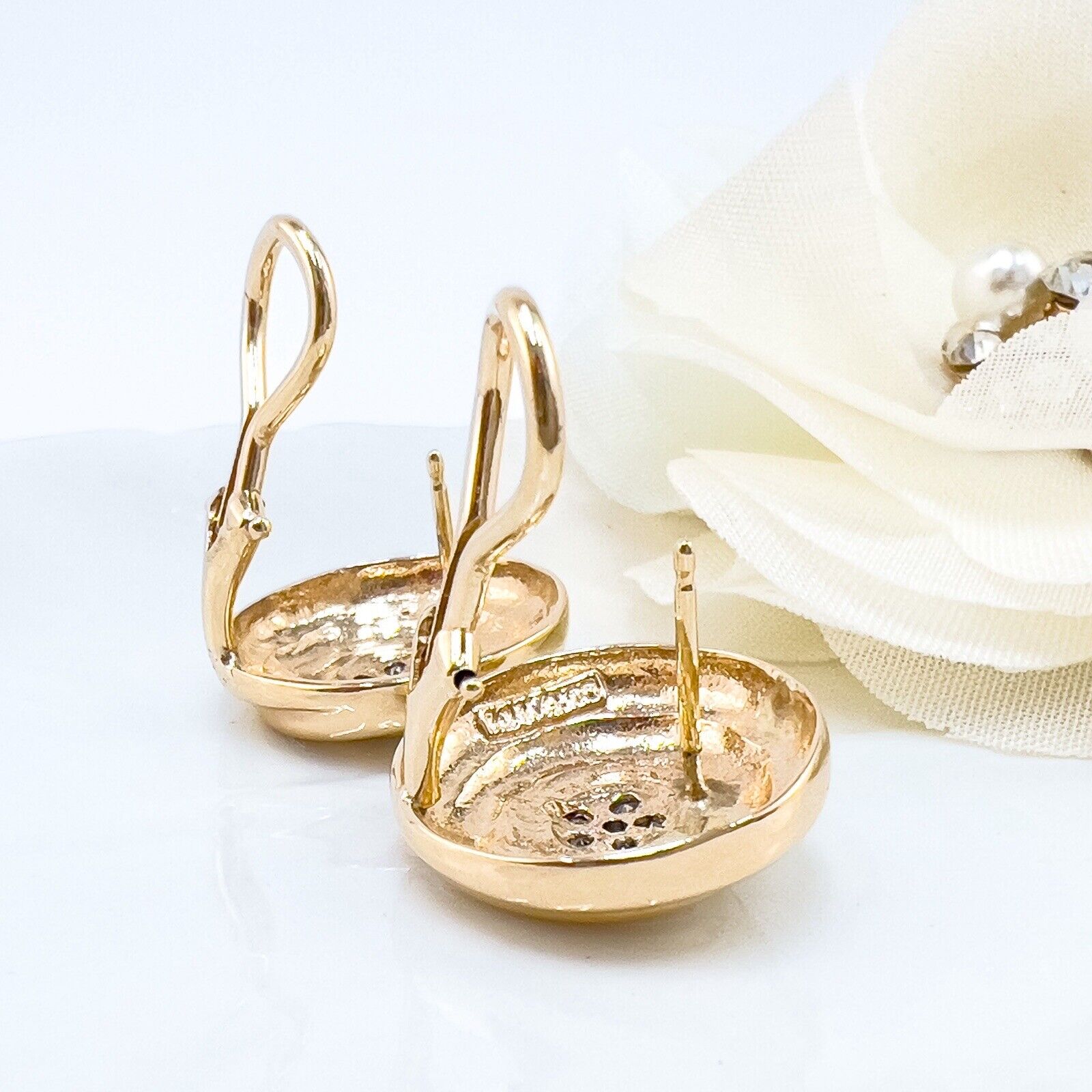 14k Yellow Gold Diamond Swirl "Button" Post & Omega Clip Earrings