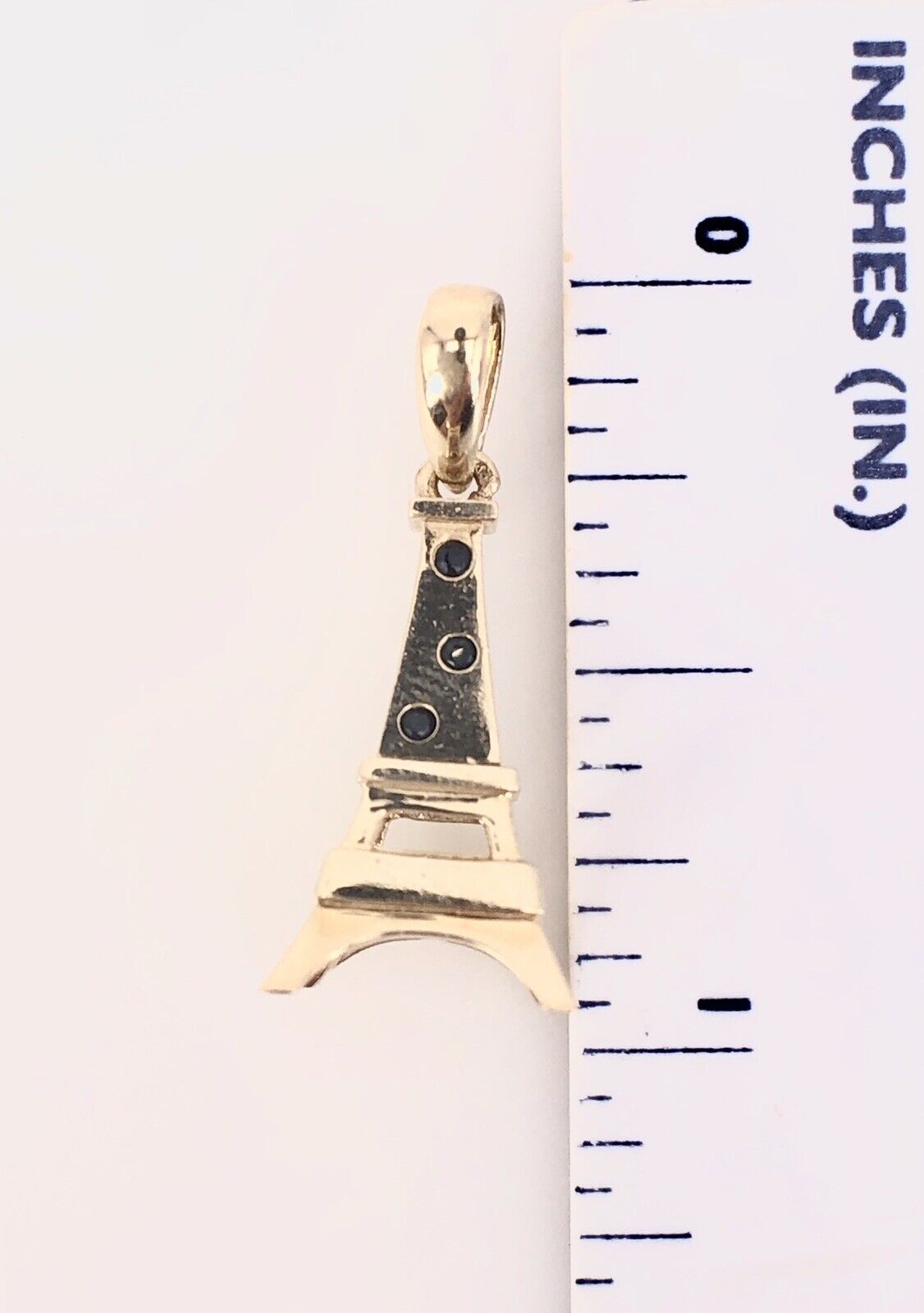 Solid 14K Yellow Gold Eiffel Tower W/ Cubic Zirconia 3-D Pendant/Charm, New
